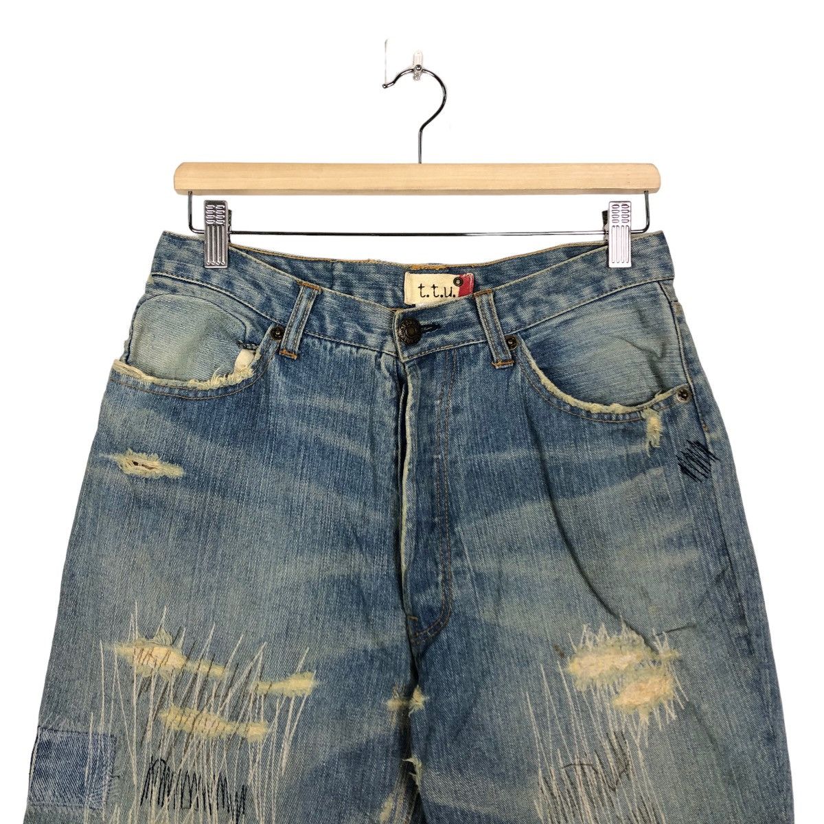 Japanese Brand 🔥Issey Miyake TTU Japan Distressed Denim Jeans Patchwork Size US 30 / EU 46 - 3 Thumbnail