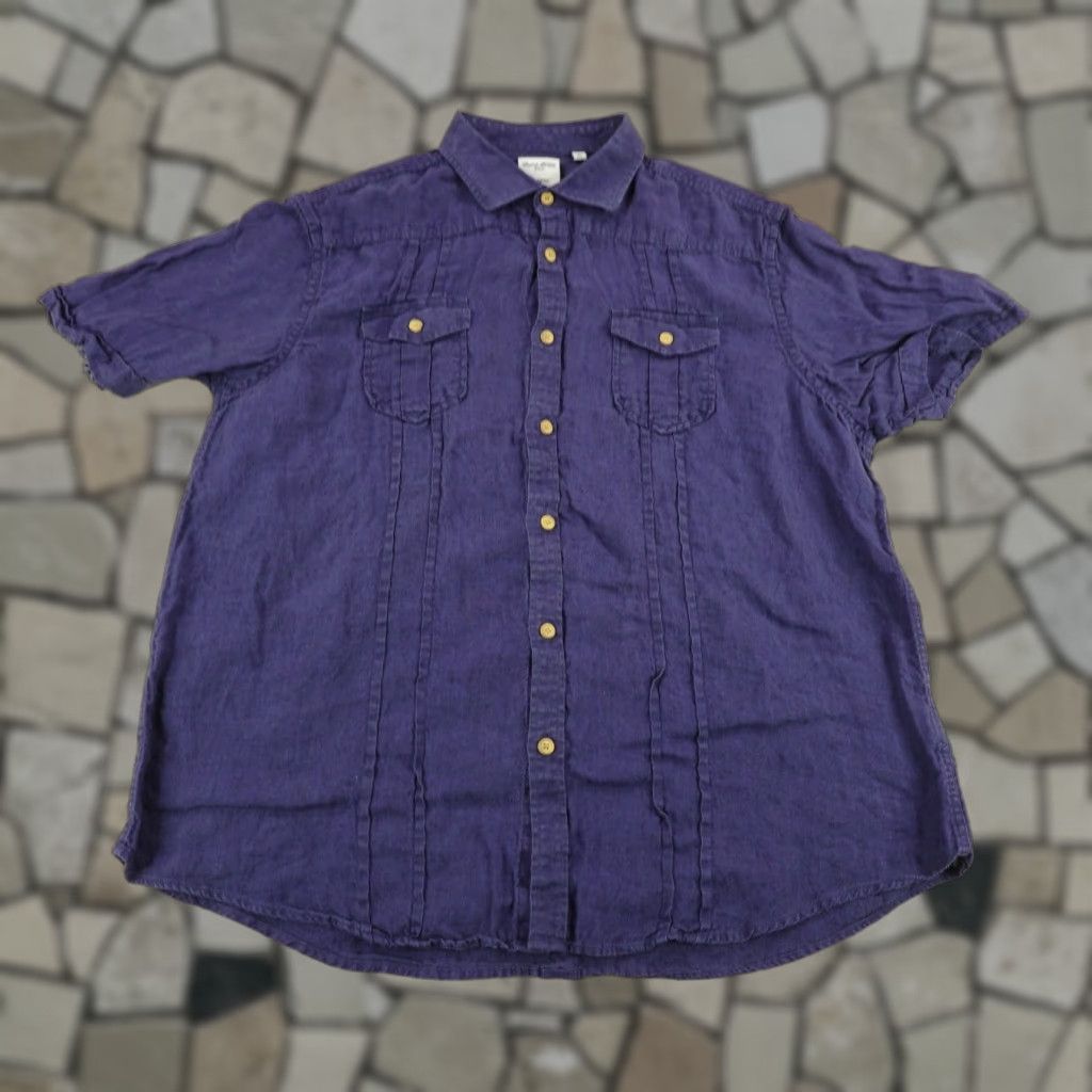 Murano Murano Baird McNutt Shirt Mens XL Blue Linen Button-Up Short Sleeve Collared Pocketed Casual Shirt Size US XL / EU 56 / 4 - 1 Thumbnail