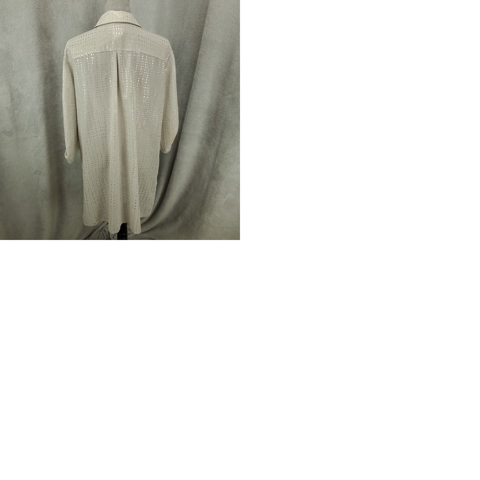 Vintage Chicos Blouse Shirt Womens XL Button Up Geometric Silver Gray Sequin Lightweight Sheer Classic/Fitted Sleeve Button Size XL / US 12-14 / IT 48-50 - 9 Thumbnail