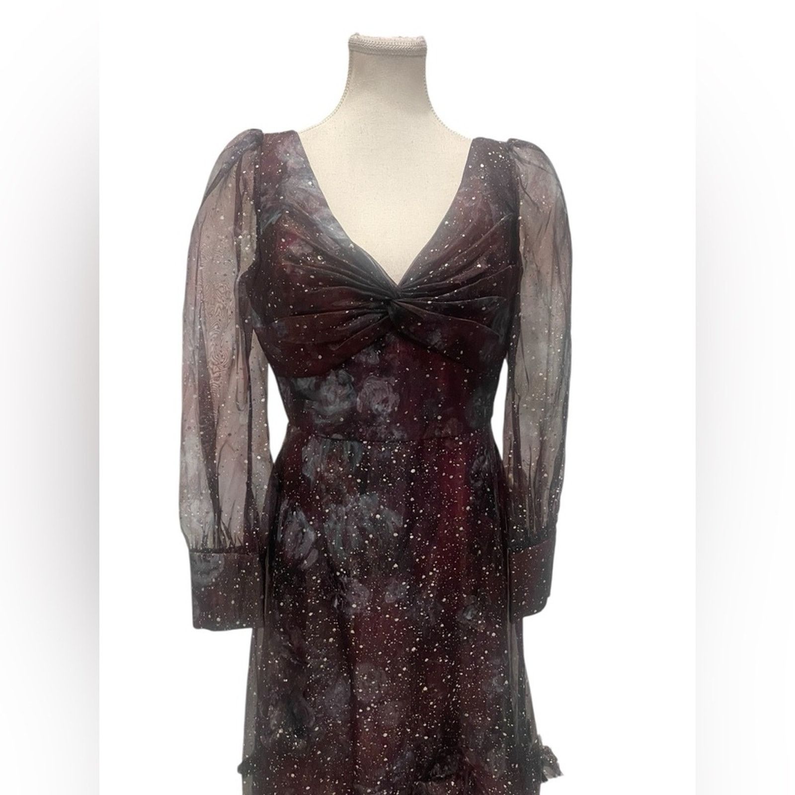 Marchesa Marchesa Norte Gown 3D Floral Purple Black Organza Foiled Size L / US 10 / IT 46 - 4 Thumbnail
