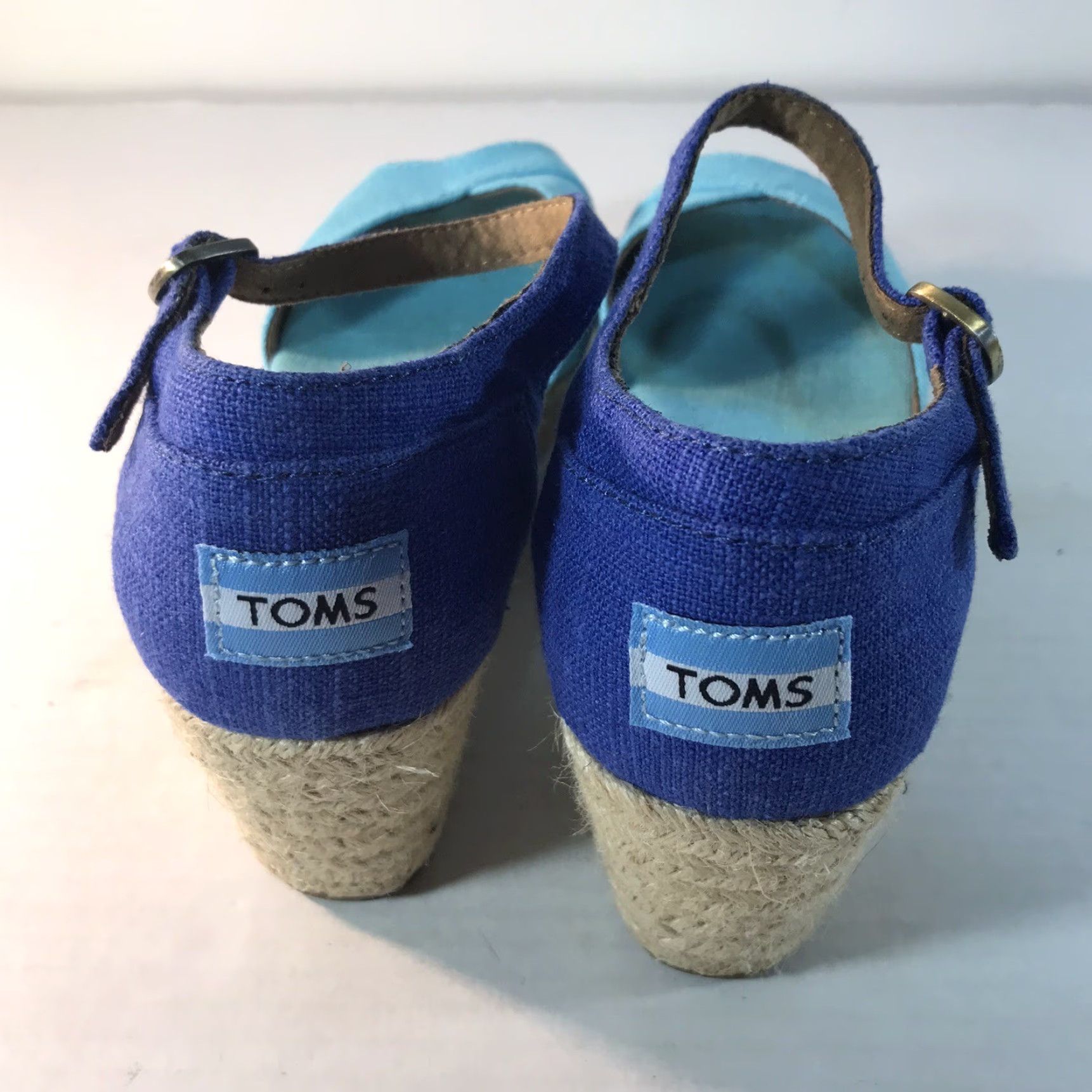 Toms TOMS Teal Blue Wedge Sandals Womens Size 7 Adjustable Buckle Espadrille 3.5in High Heel Bohemian Size US 5.5 / IT 35.5 - 4 Thumbnail