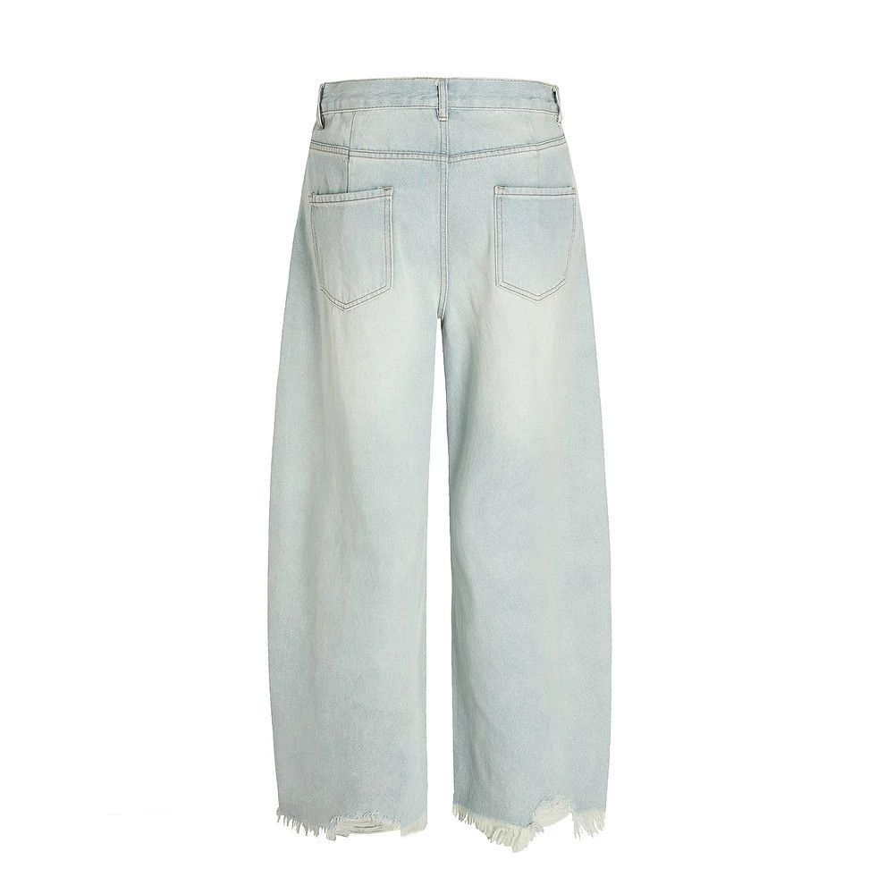 Vintage Punk washed men's casual retro distressed raw edge jeans Size US 32 / EU 48 - 2 Thumbnail