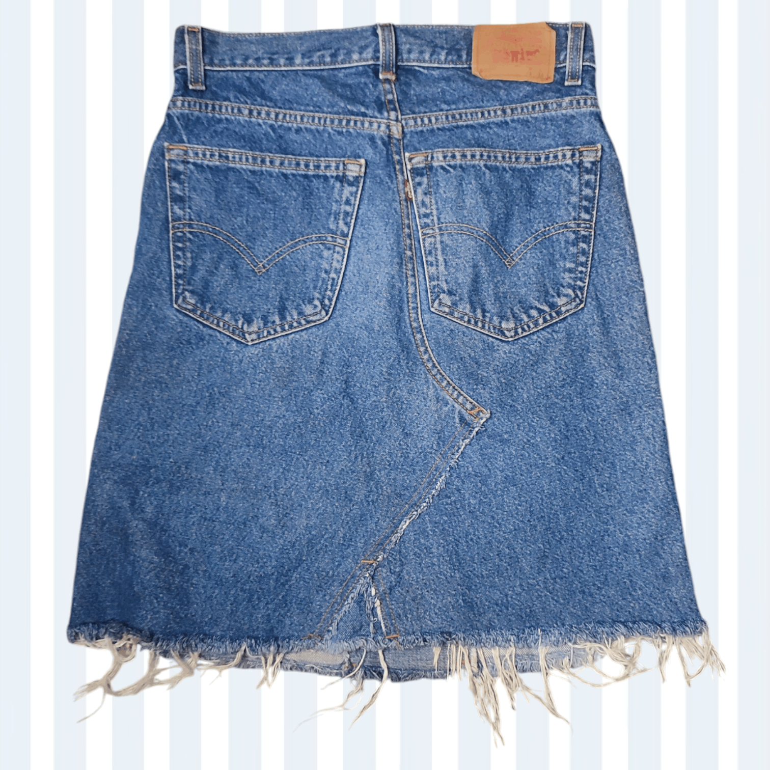 Handmade × Levi's Vintage Clothing Midi skirt Levi's custom made Granny Square crochet patches Size 29" - 3 Thumbnail
