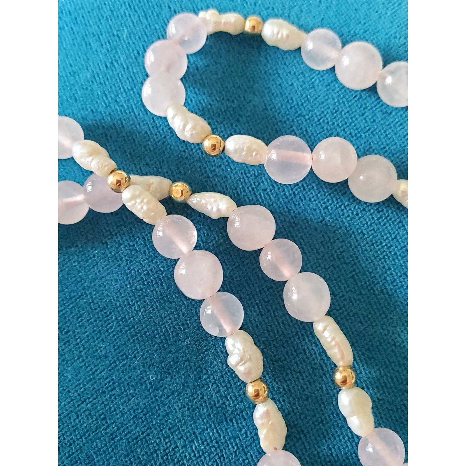 Other Vintage Rose Quartz Rice Pearl and Gold-tone Beaded Necklace Size ONE SIZE - 3 Thumbnail