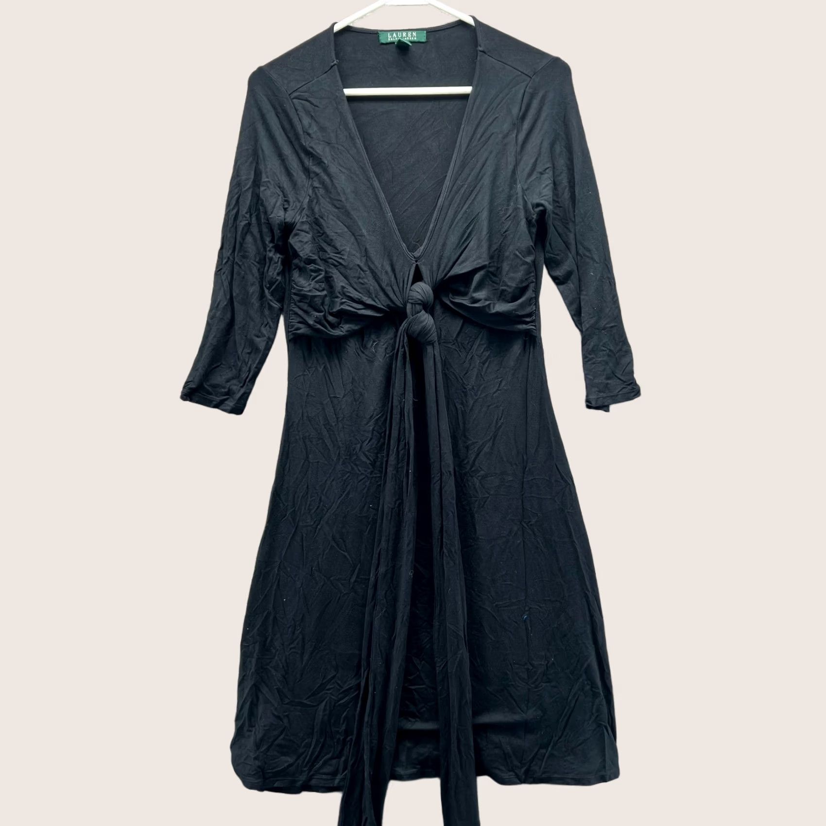 Ralph Lauren VINTAGE? No—Lauren Ralph Lauren Dress Womens Small Black Twist Front Stretch Viscose A-Line Size S / US 4 / IT 40 - 1 Thumbnail