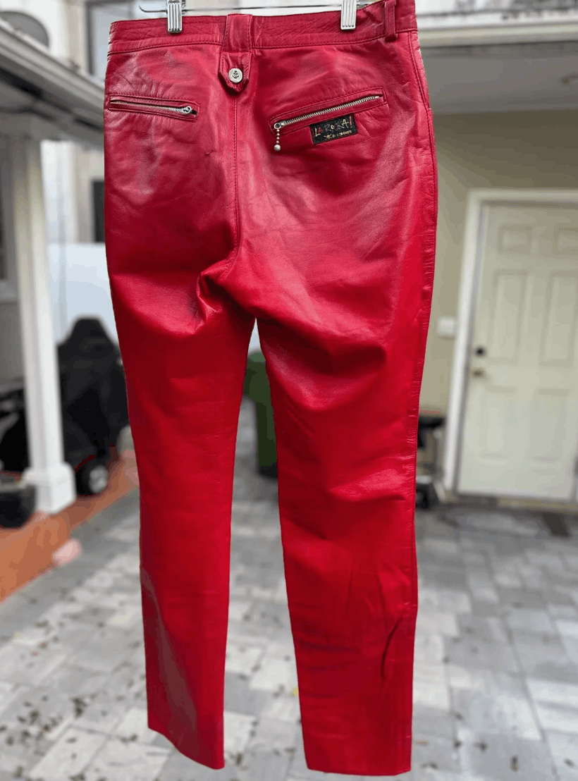 Vintage La Rocka Johnsons Red Leather Pants Trousers Vintage 80's Size US 30 / EU 46 - 2 Thumbnail