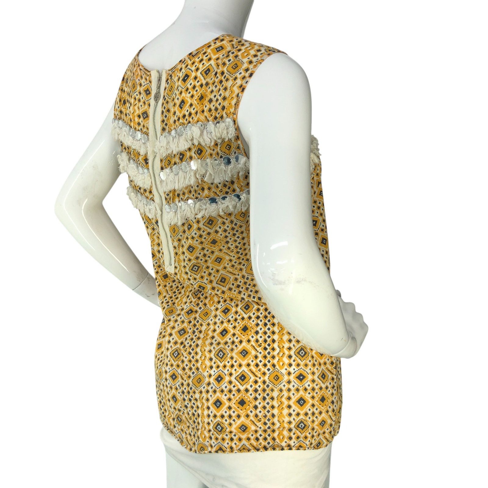 Tory Burch Tory Burch Size 6 Top Embellished Fringe Sleeveless Yellow Size M / US 6-8 / IT 42-44 - 8 Thumbnail
