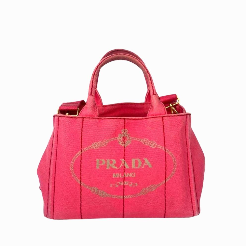Prada Prada Pink Canapa Canvas Logo Print Tote Size ONE SIZE - 1 Thumbnail
