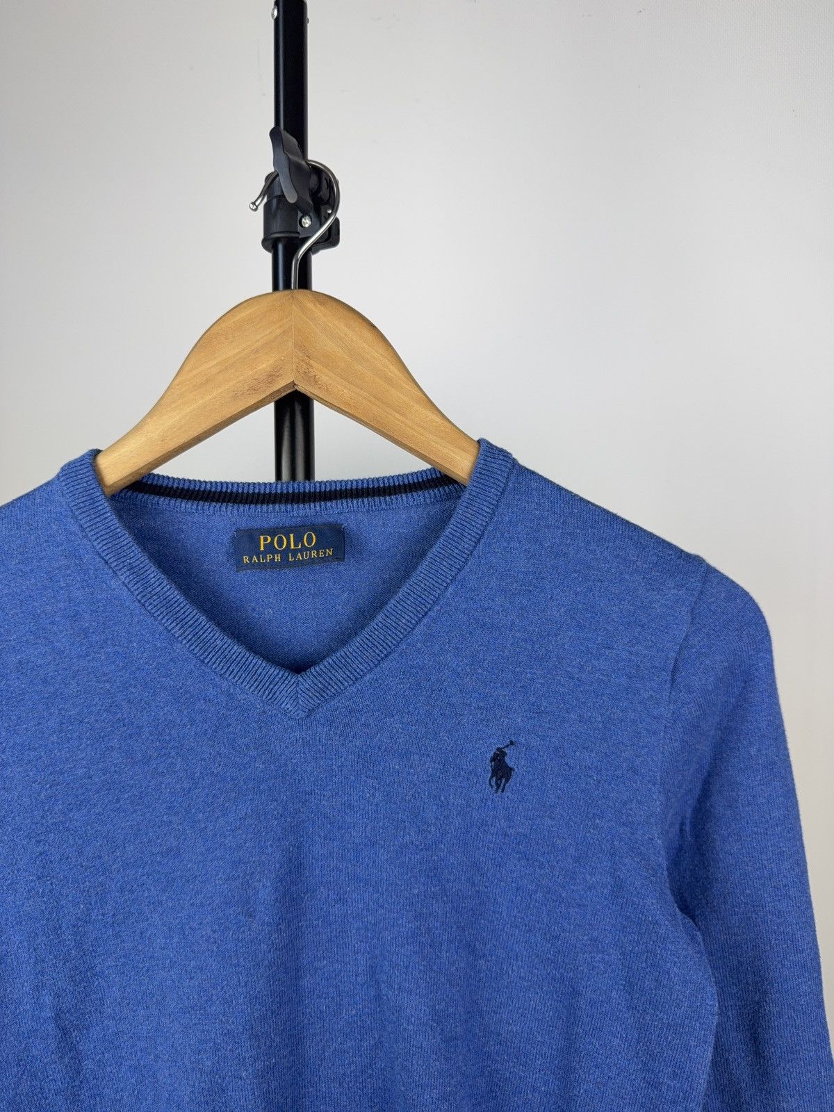 Designer × Polo Ralph Lauren × Vintage Polo Ralph Lauren Blue V-Neck Sweater 100% Cotton S size Size S / US 4 / IT 40 - 2 Thumbnail
