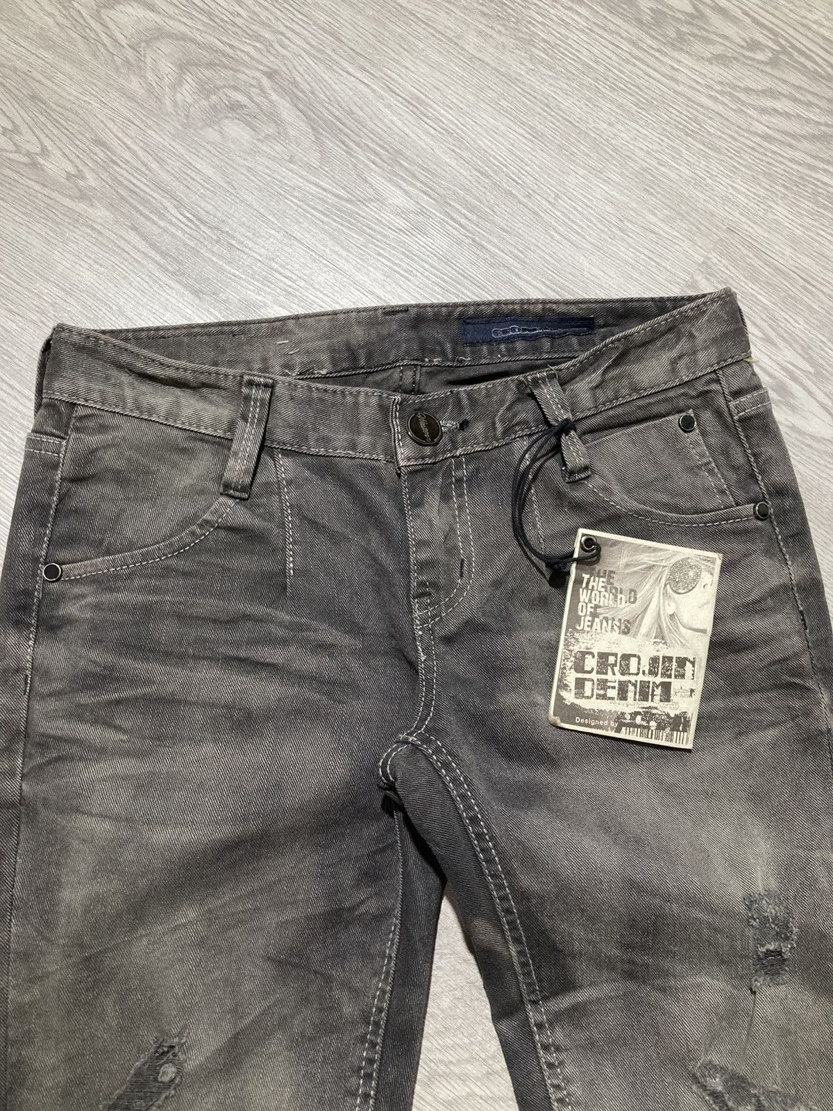 Tornado Mart 2000s Crown Denim Ripped Clawmark Denim Jeans Punk Gothic Size US 27 - 17 Thumbnail