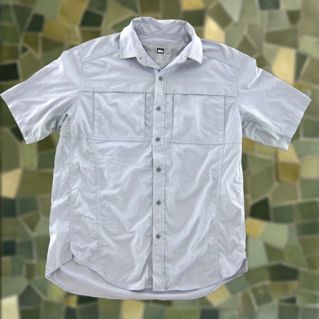 Vintage REI Shirt M Blue Nylon Stretch Breathable Short Sleeve Button-Up Pocket Size US M / EU 48-50 / 2 - 1 Thumbnail