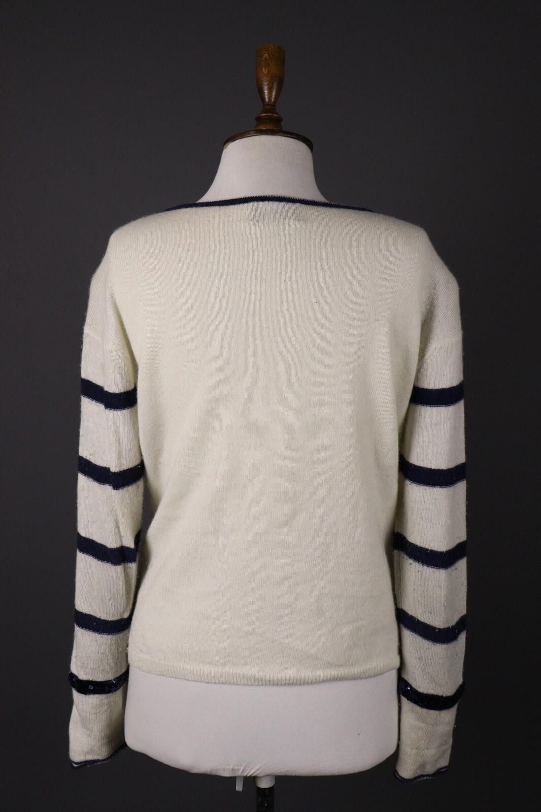 Designer Princess Goes Hollywood Ivory Stripe Wool Sweater Size 38 Size M / US 6-8 / IT 42-44 - 7 Thumbnail