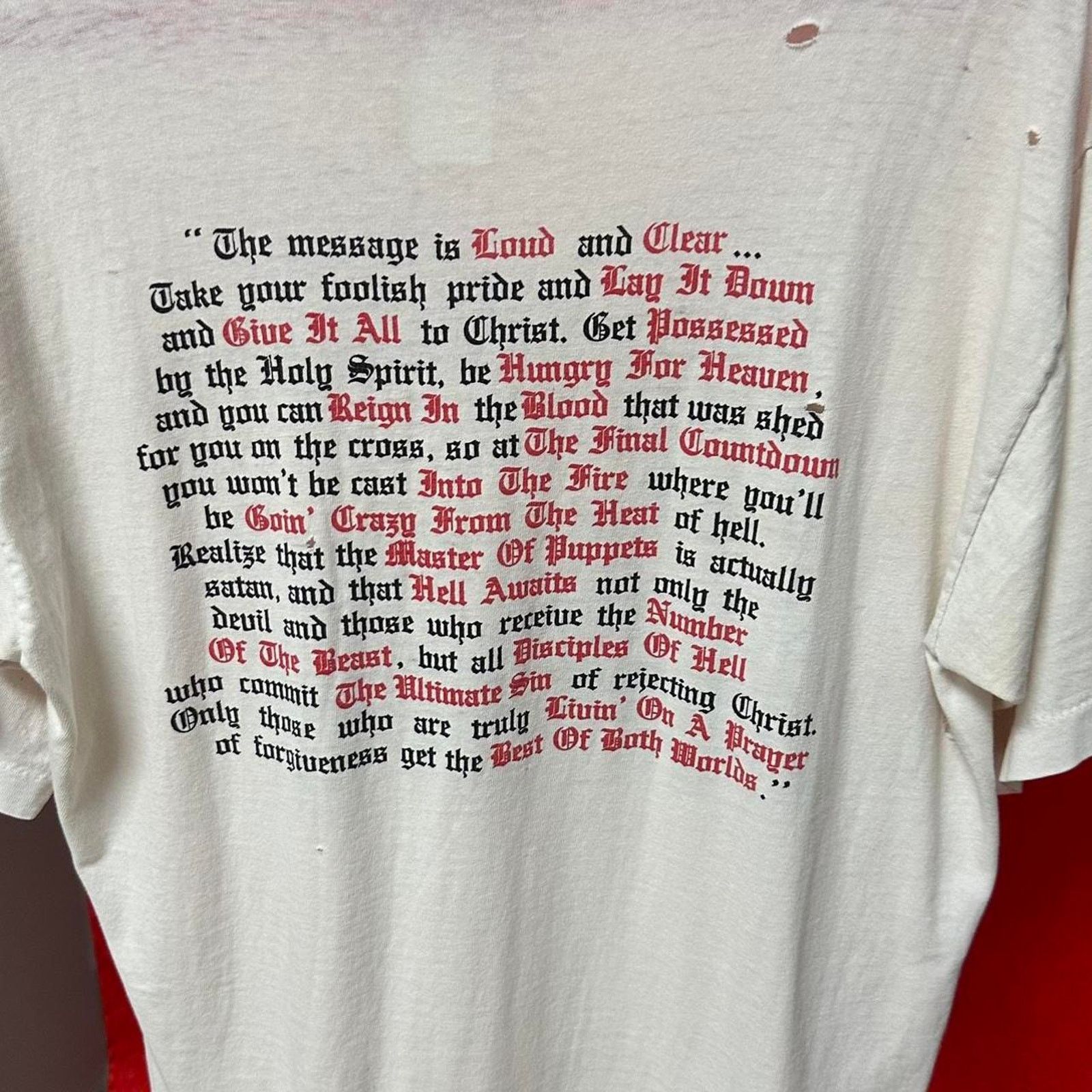 Vintage Vintage 1987 “Heavenly Metal” Christian Living Epistles tee Size US L / EU 52-54 / 3 - 8 Thumbnail