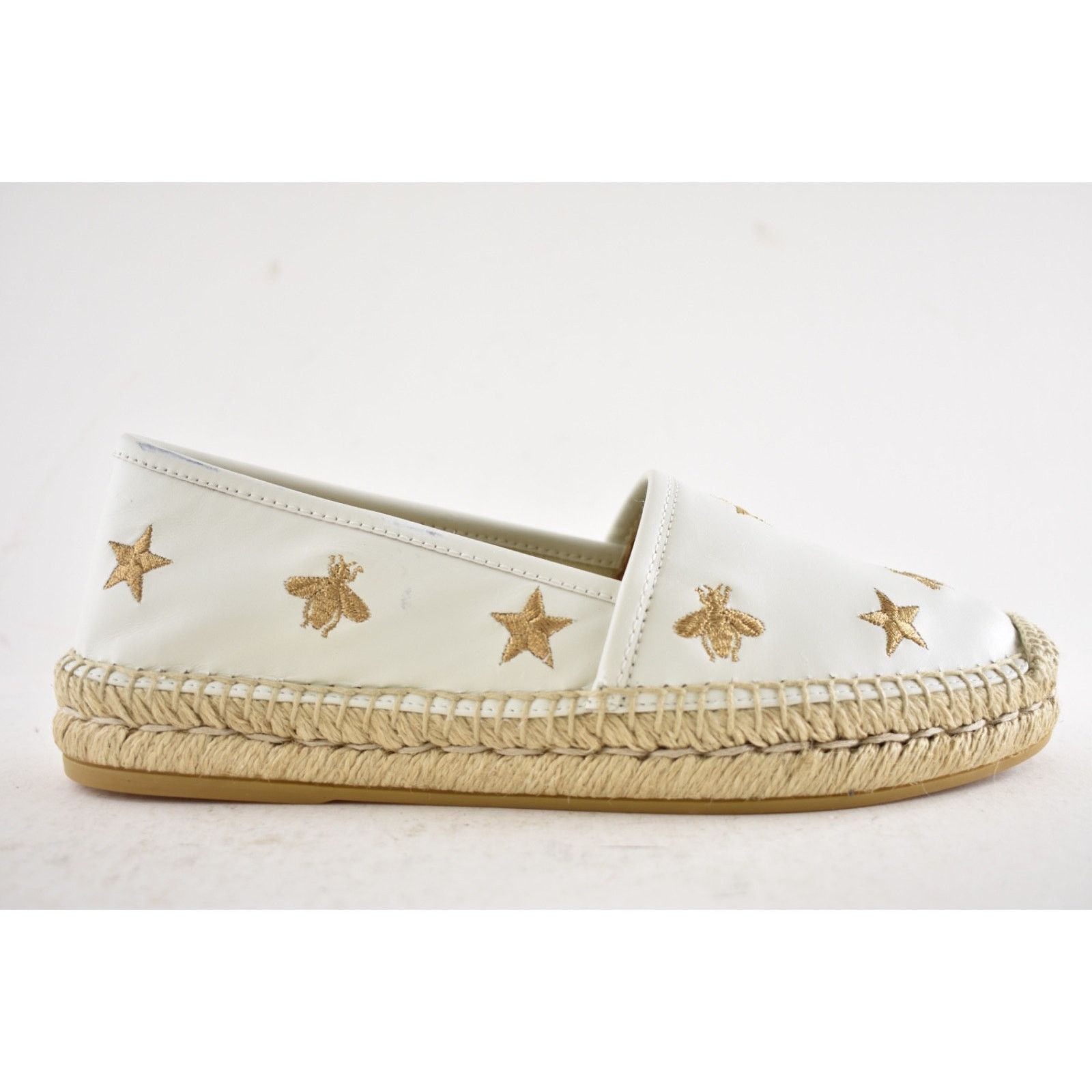 Gucci Gucci Pilar White Leather Gold Bee Star Embroidered Logo Size US 7 / IT 37 - 2 Thumbnail