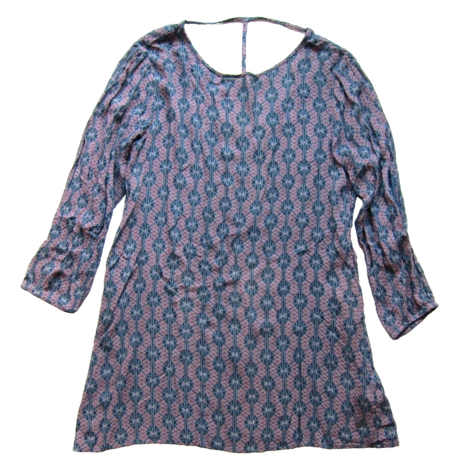 Vintage ROXY Dress Geometric Pocket Long Sleeve Tunic Shift L Pink 100% Rayon Women Regular Size L / US 10 / IT 46 - 2 Thumbnail