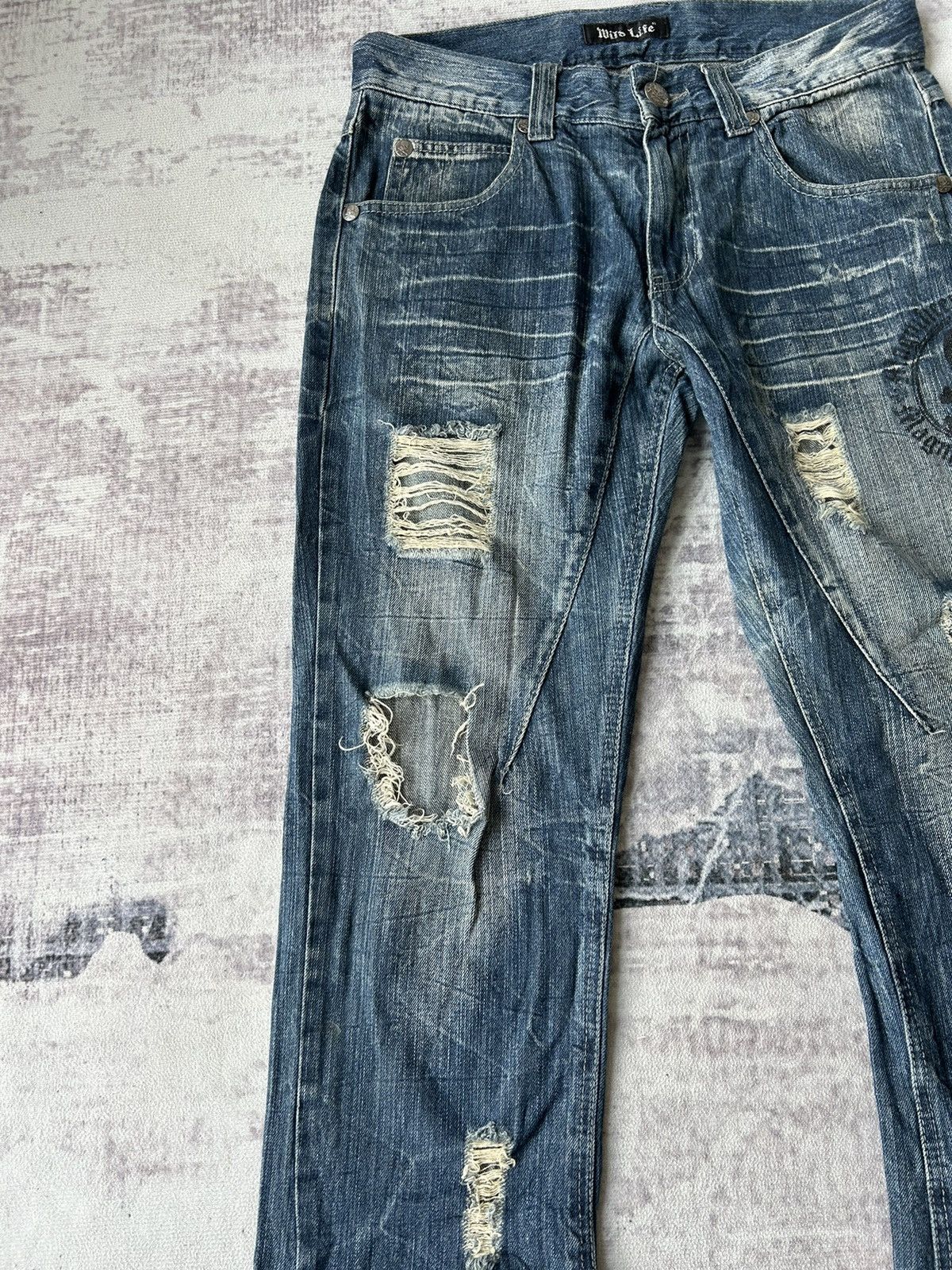 If Six Was Nine Punk Skull Flared Distressed Jeans Style Size US 32 / EU 48 - 5 Thumbnail