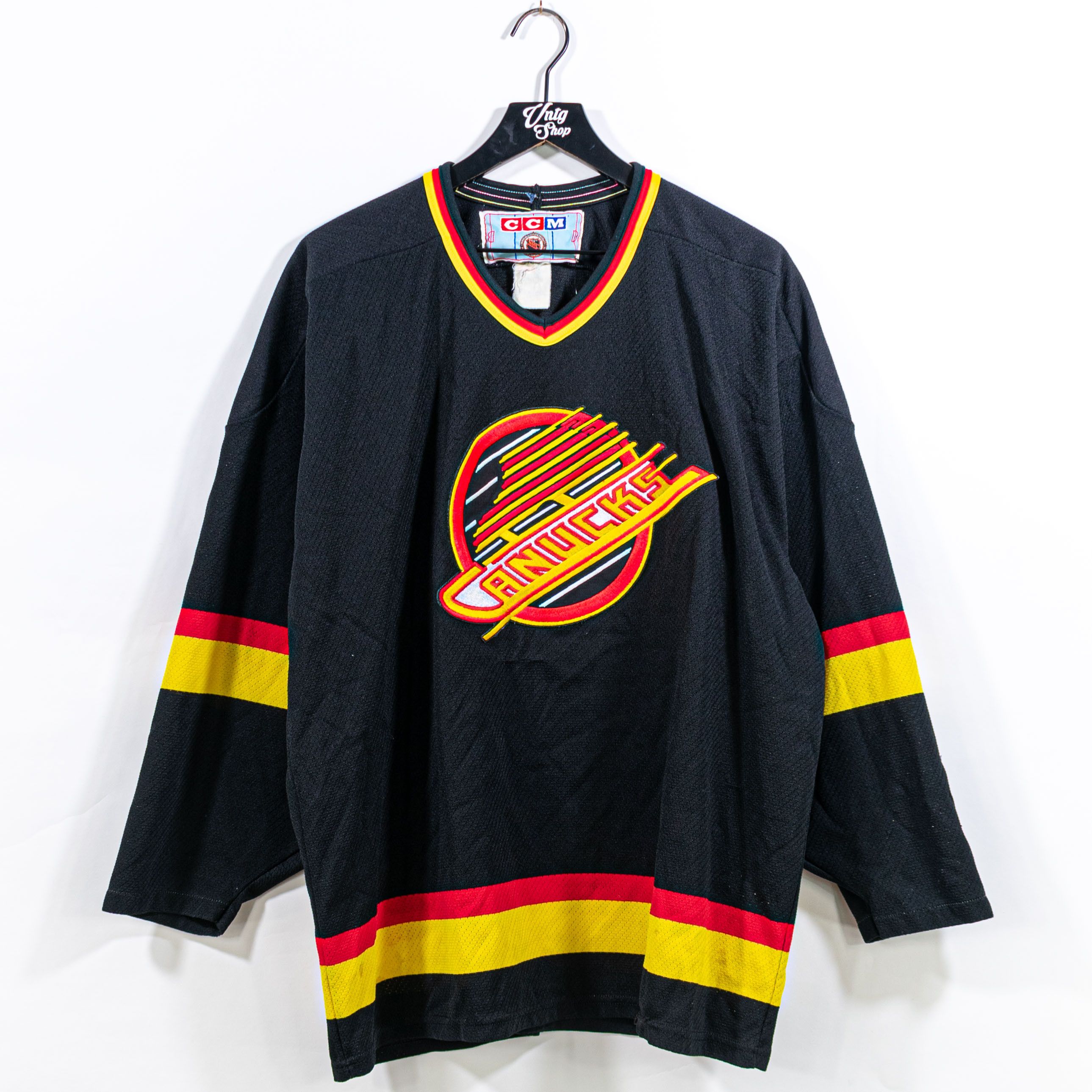 Men's Vintage 90's Starter Vancouver Canucks Black Pullover Hockey Jersey 2024 Sz XL