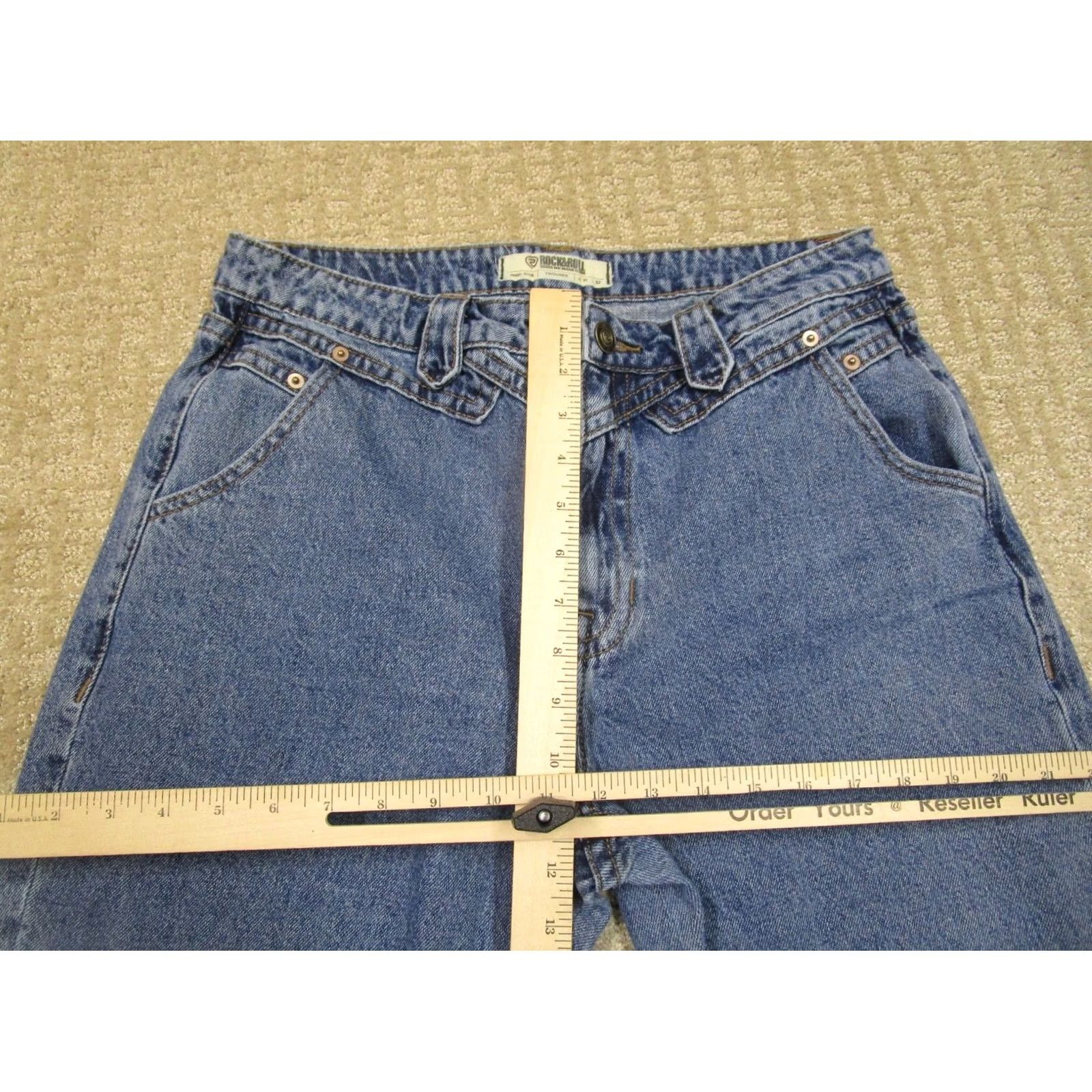Vintage Rock & Roll Jeans Women 31 Blue High Rise Flared Western Jeans Light Wash Denim Hook Zip Pocket 5-Pocket Relaxed Logo Cowboy Hipster Southwestern Size 24" / US 00 / IT 34 - 7 Thumbnail