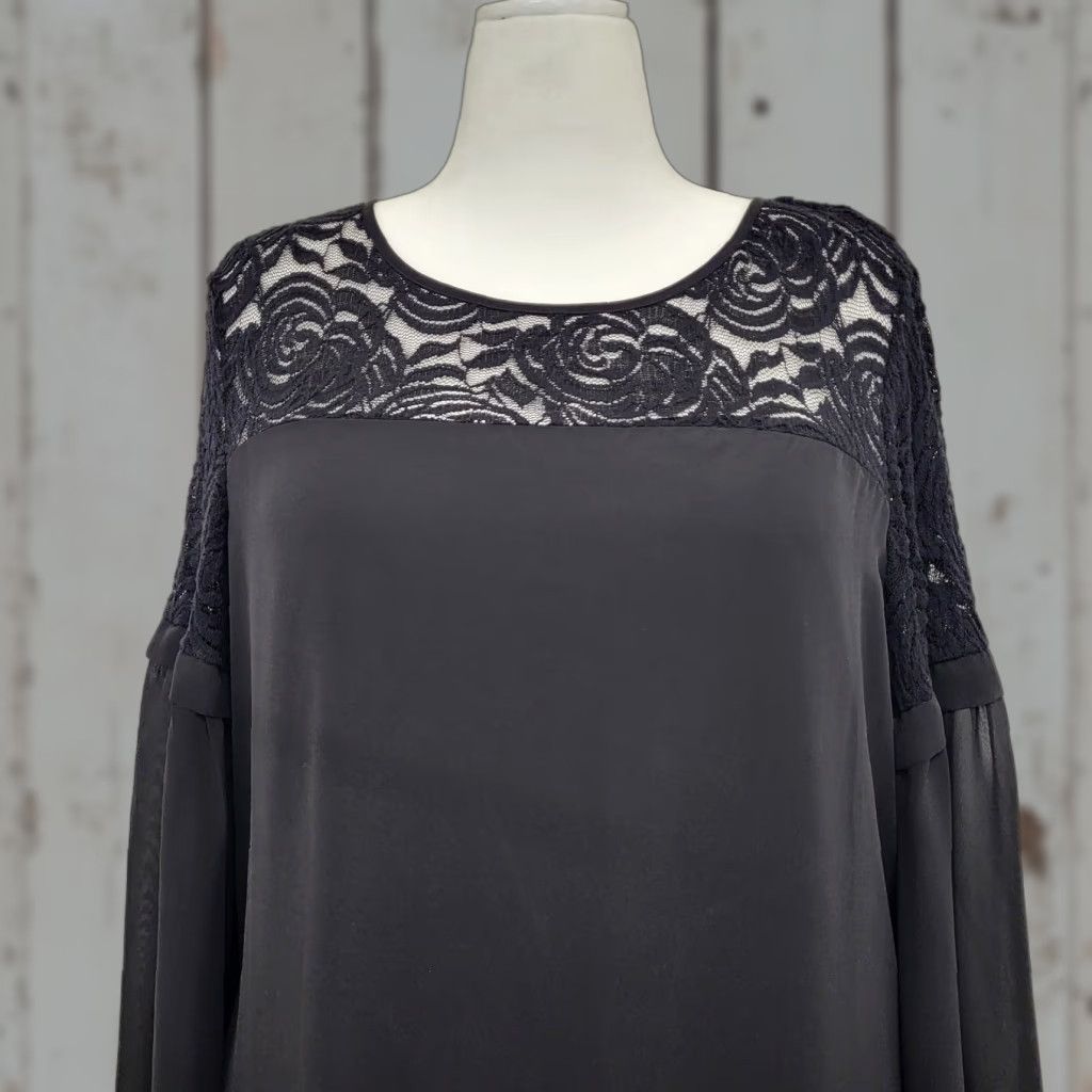 Vintage Luxology Estilo Dress Women's 18 Tall Black Lace Swing Kimono Sleeves Lined Size XXL / US 16-18 / IT 52-54 - 1 Thumbnail