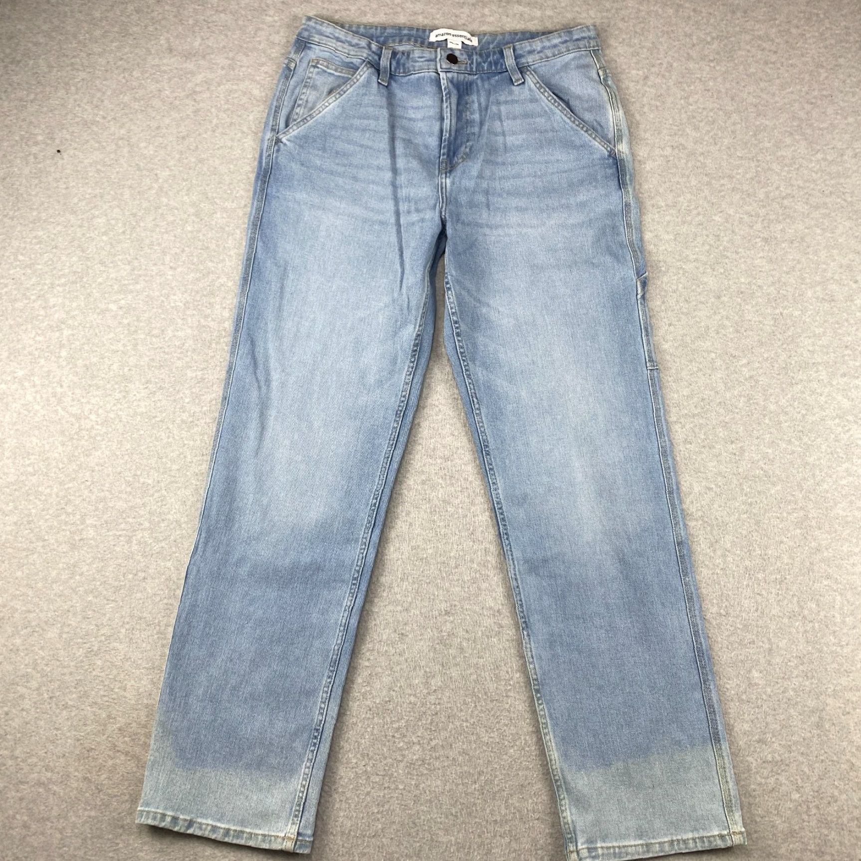 Essentials Amazon Jeans Mens 33X32 Blue Straight Leg Pockets Loose Fit Light Distressed 5-Pocket Denim Slim Classic Modern Mens Size US 33 - 2 Thumbnail