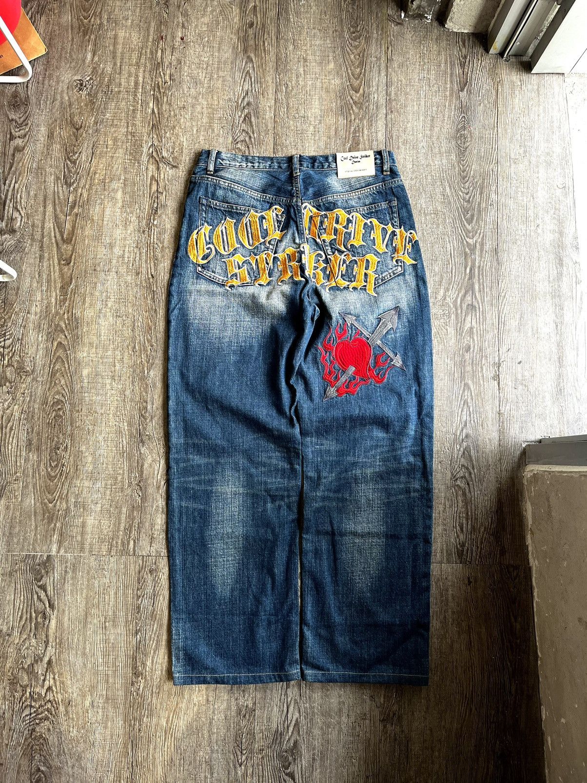 Y2K BAGGY PANTS COOL DRIVE STRIKER EMBROIDERY VINTAGE