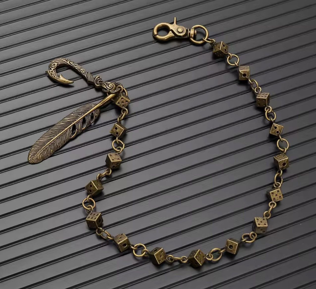 Jewelry Punk Grunge Dice & Feather Wallet Chain Size ONE SIZE - 2 Thumbnail