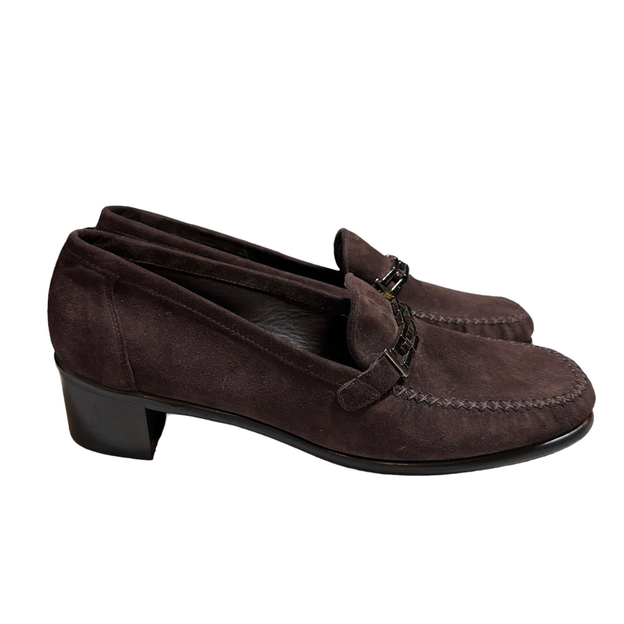 Stuart Weitzman Stuart Weitzman Brown Suede Chain Link Loafers Shoes Block H Size US 7 / IT 37 - 7 Thumbnail