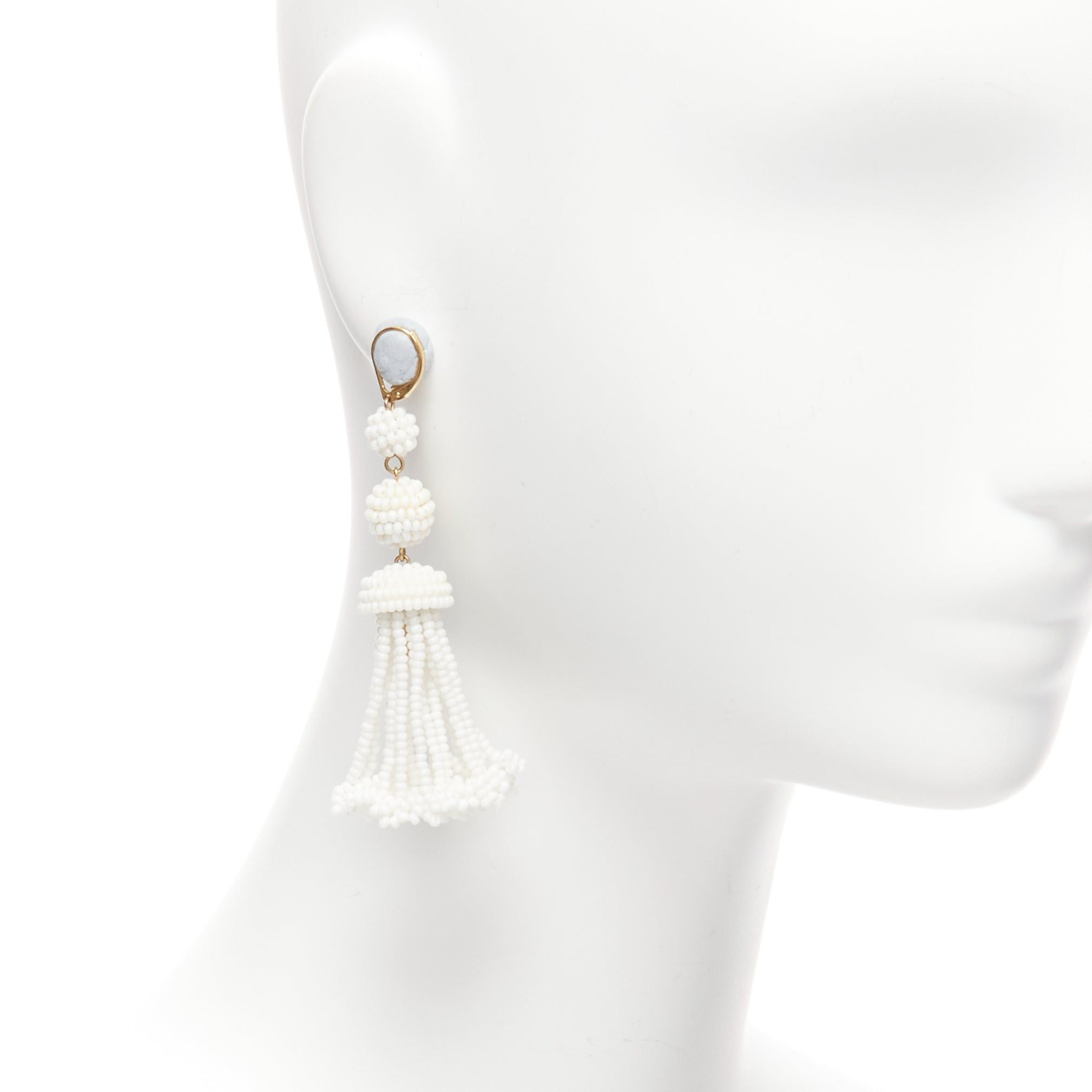 Celine OLD CELINE Phoebe Philo white beaded tassel drop earrings Pair Size ONE SIZE - 1 Thumbnail