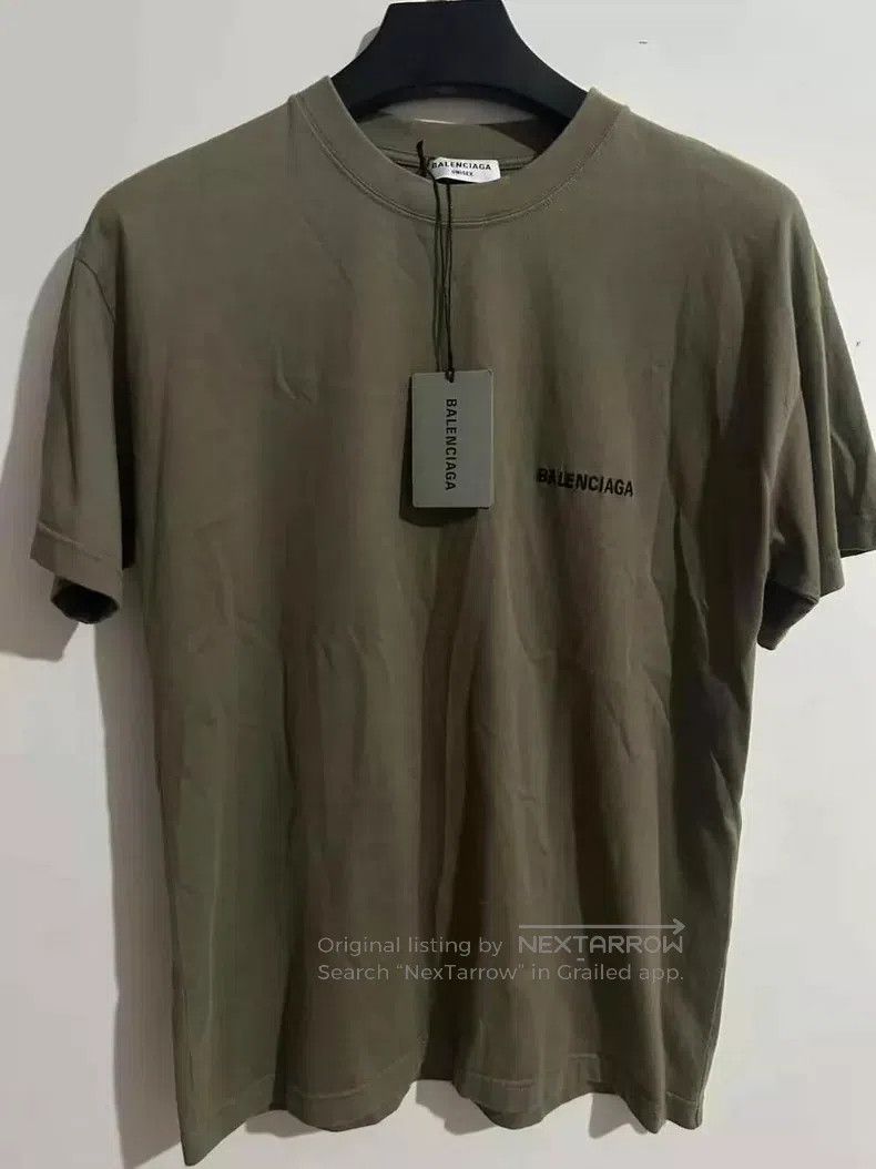 Balenciaga Balenciaga Khaki Short Sleeve with Embroidered Logo Front Size US S / EU 44-46 / 1 - 1 Thumbnail