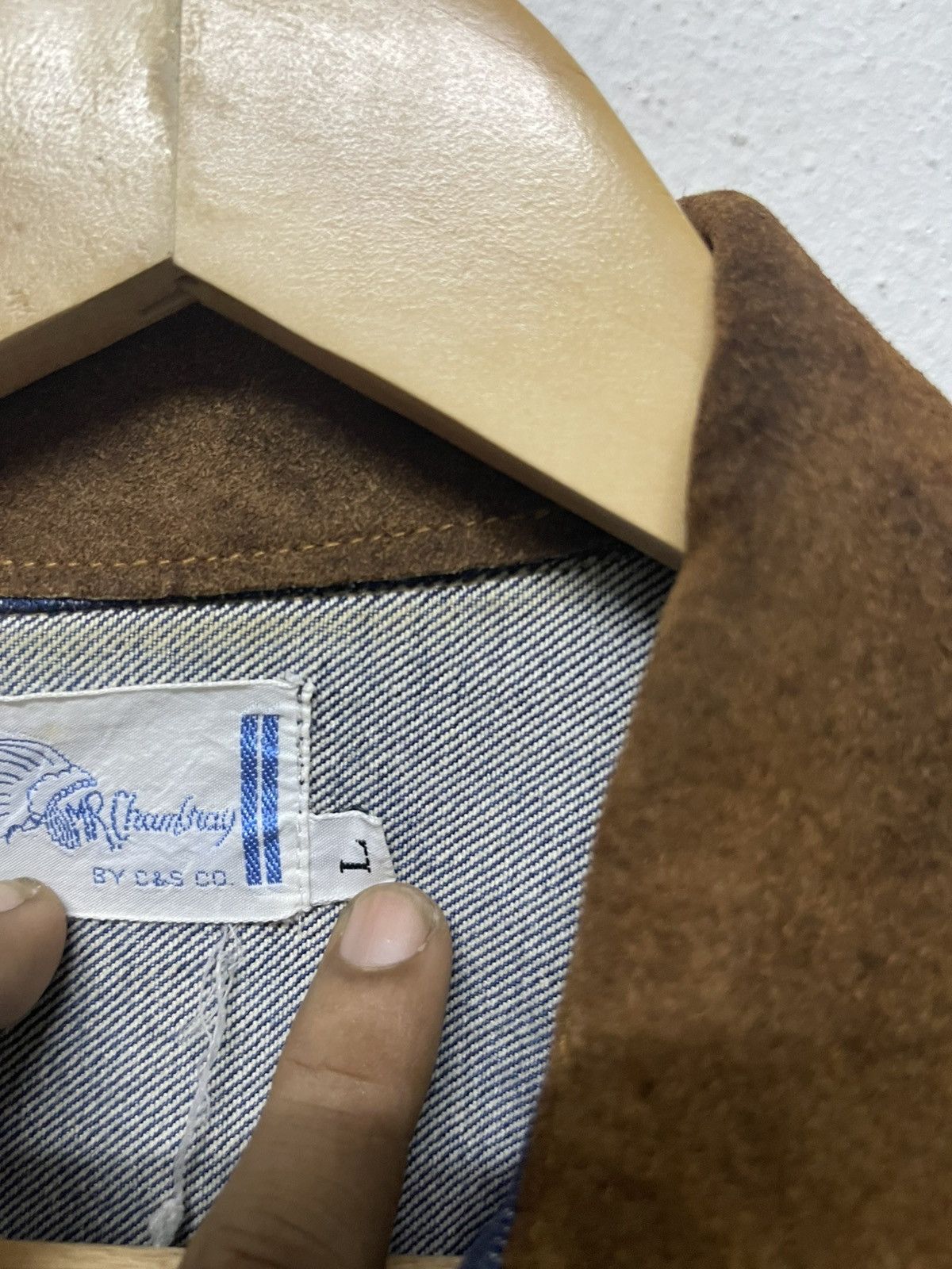 20471120 × Japanese Brand VINTAGE MR CHAMBRAY DENIM MIX LEATHER JACKET NAVAJO NATIVE Size US L / EU 52-54 / 3 - 12 Thumbnail