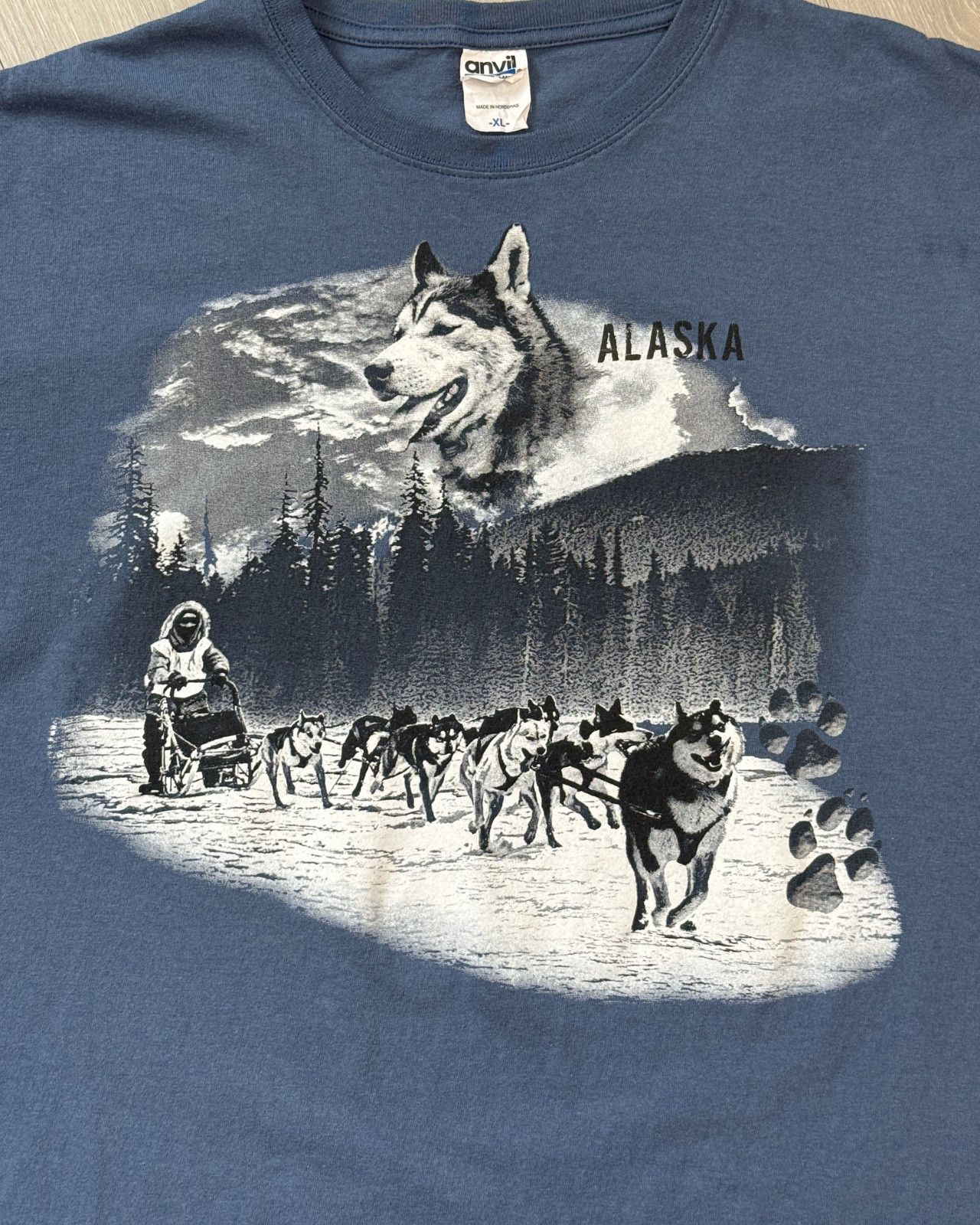 Anvil × Vintage Vintage Alaska USA Husky Dog Sled Blue T-Shirt - Size XL Size US XL / EU 56 / 4 - 3 Thumbnail
