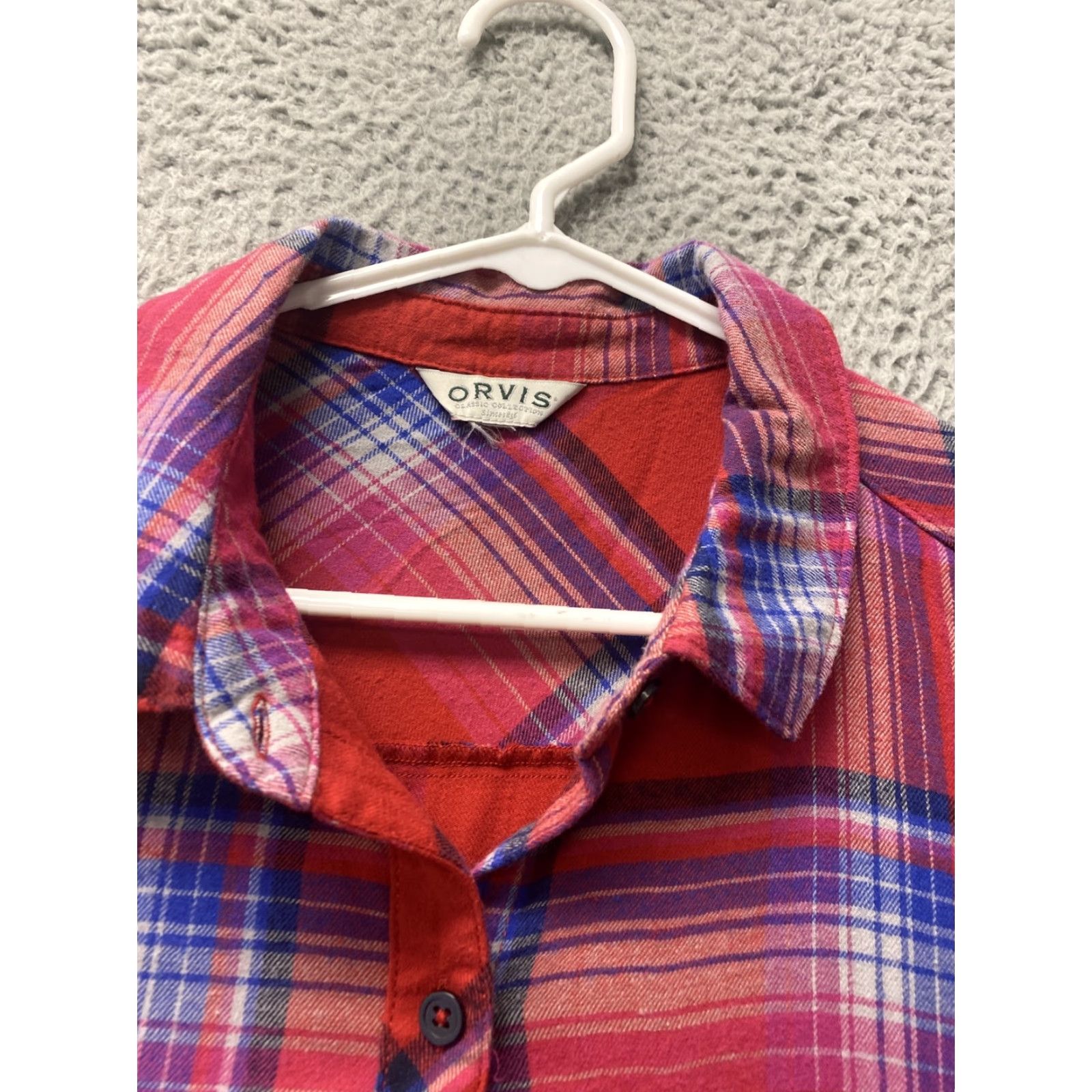 Orvis Orvis Shirt Womens L Red Purple White Plaid Button Up Outdoors Ladies 102-16 Red Button Collared Casual All Seasons Pockets Cotton Polyester Spandex Size L / US 10 / IT 46 - 3 Thumbnail