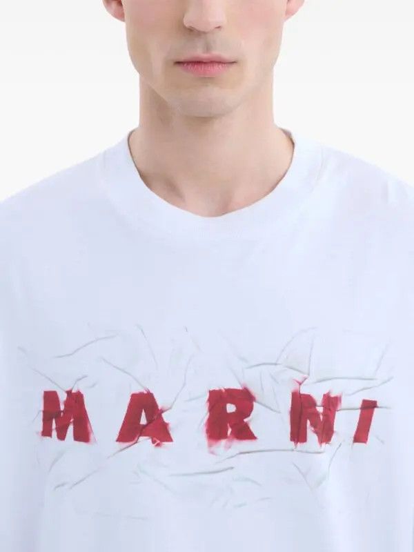 Marni o1w1db11125 Logo-Print Cotton T-Shirt in White Size US L / EU 52-54 / 3 - 4 Thumbnail