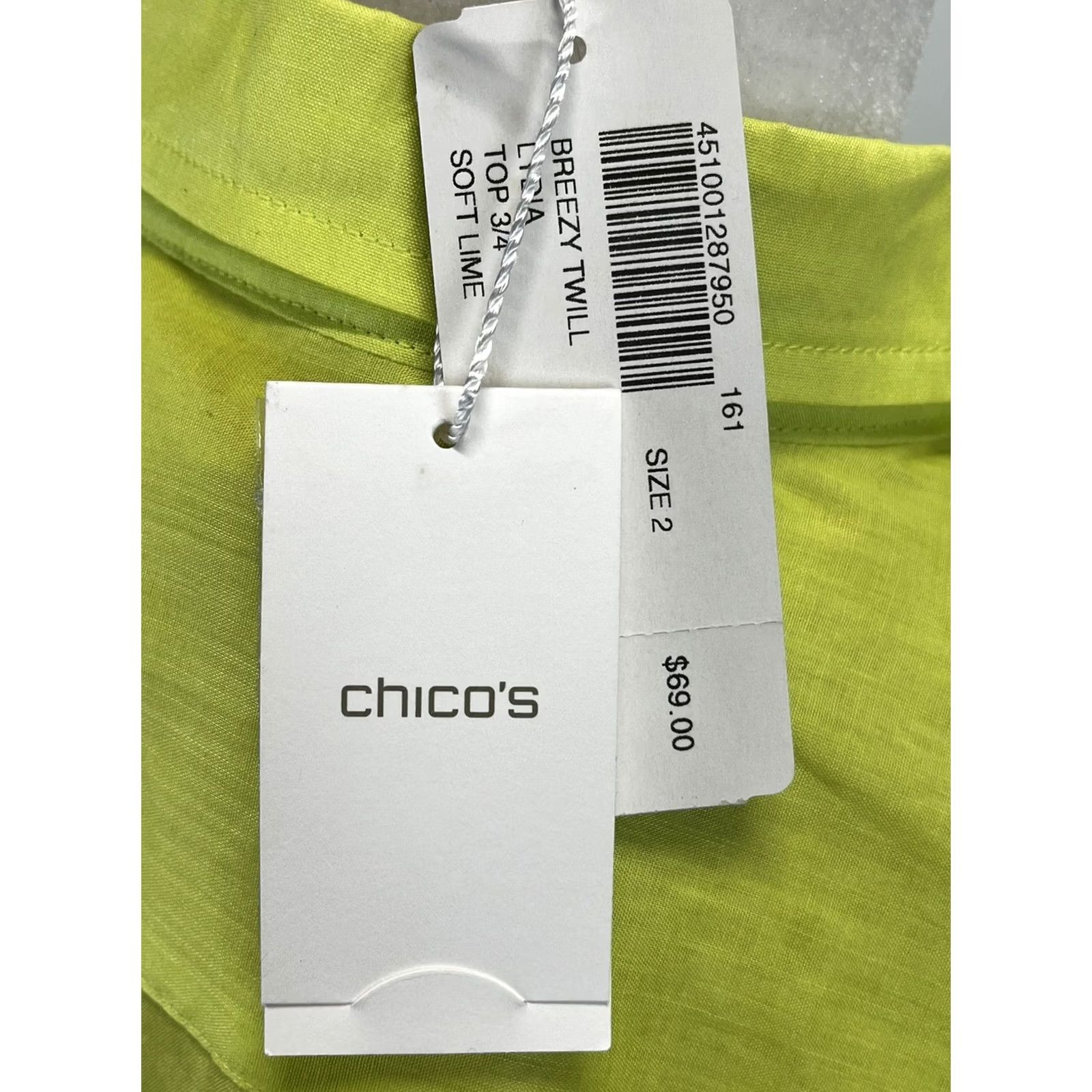 Vintage Chicos Breezy Twill Button Up Shirt Womens 2 Green 3/4 Sleeves Coastal NEW! Size XS / US 0-2 / IT 36-38 - 7 Thumbnail