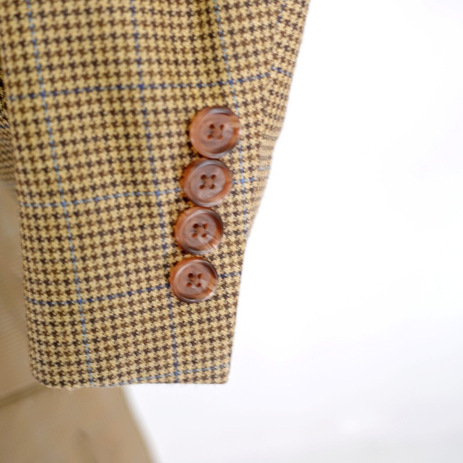 Lauren Ralph Lauren Lauren Ralph Lauren Wool Silk Brown Tan Hounstooth W/ Blue W Size 48L - 3 Thumbnail