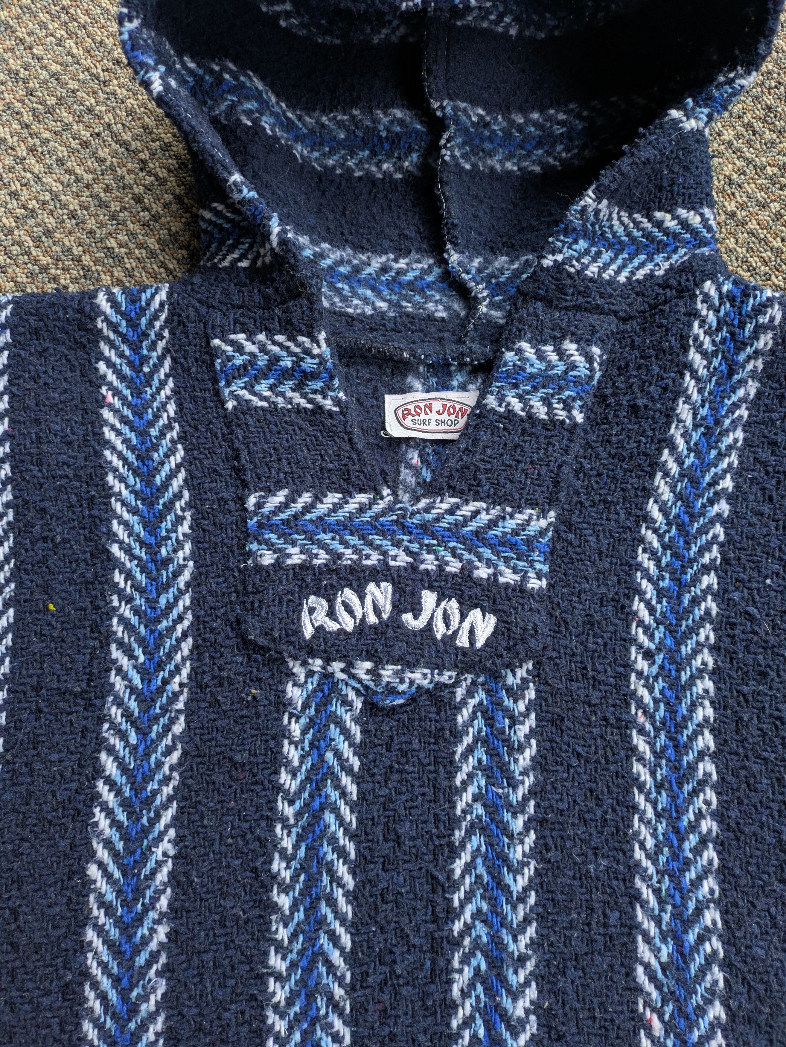 Ron Jon Surf Shop × Vintage Vintage 90s Ron Jon Striped Baja Drug Rug Stoner Hoodie Size US M / EU 48-50 / 2 - 3 Thumbnail