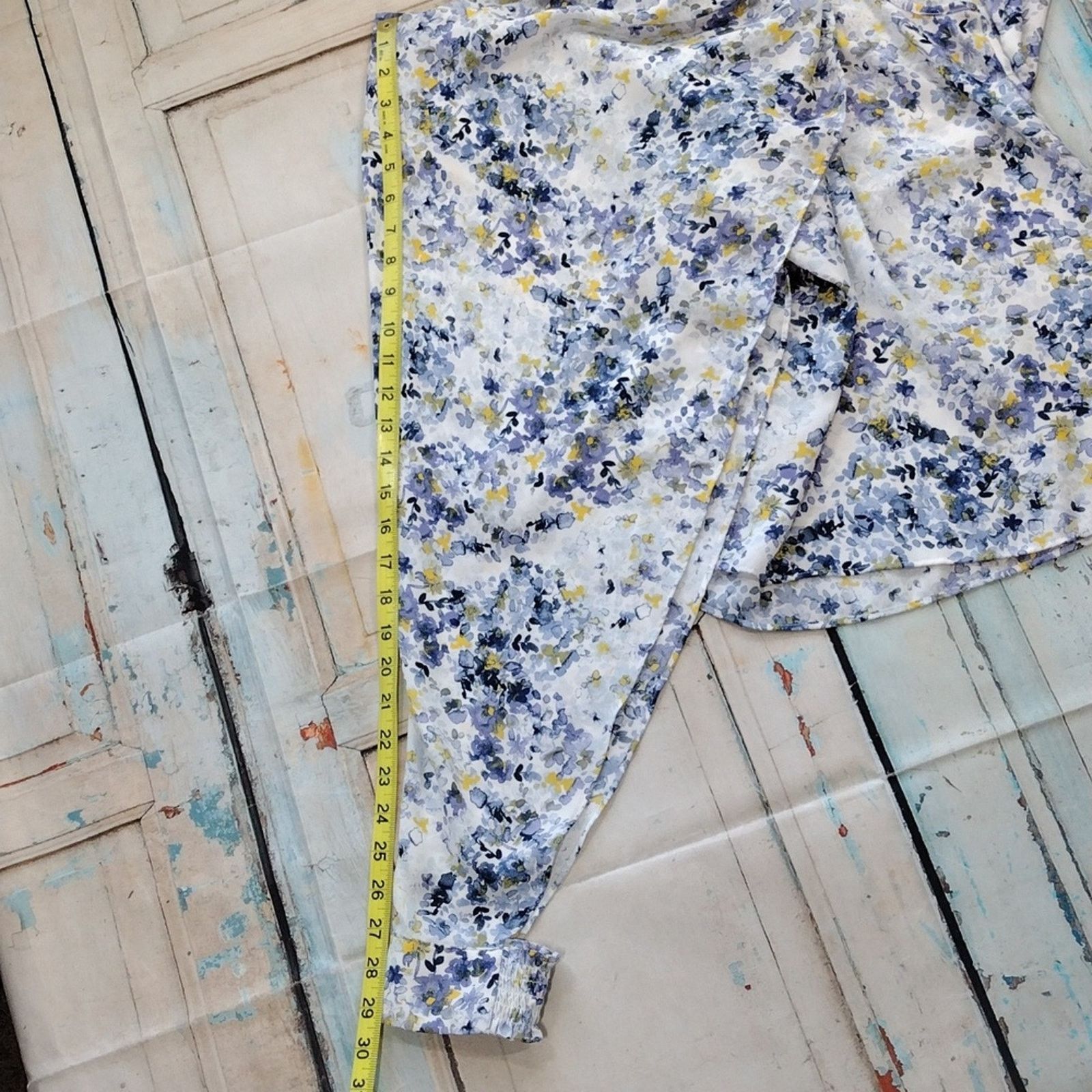 DKNY DKNY Blue Yellow White Floral Flowy Long Sleeve Blouse Size XL / US 12-14 / IT 48-50 - 6 Thumbnail