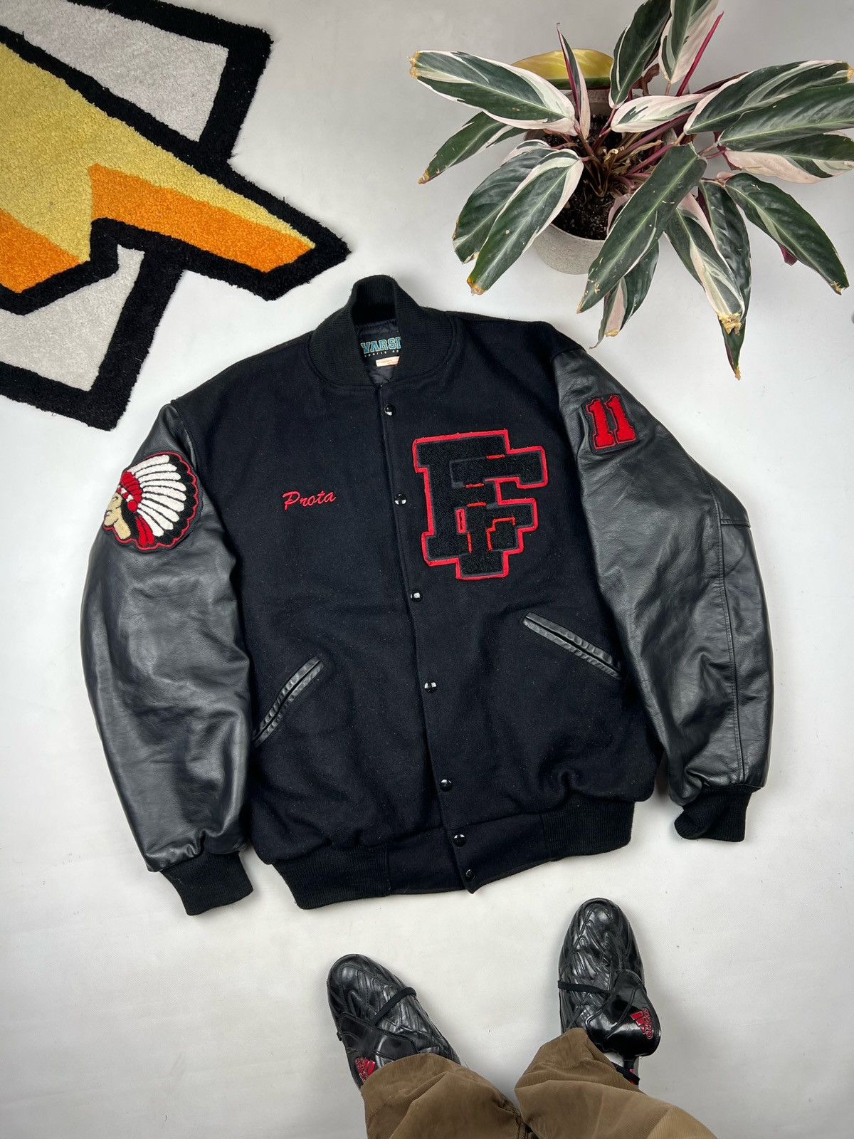 Leather Rare Leather Jacket Mecca Indian native Usa Big Logo Varsity Size US XL / EU 56 / 4 - 1 Thumbnail