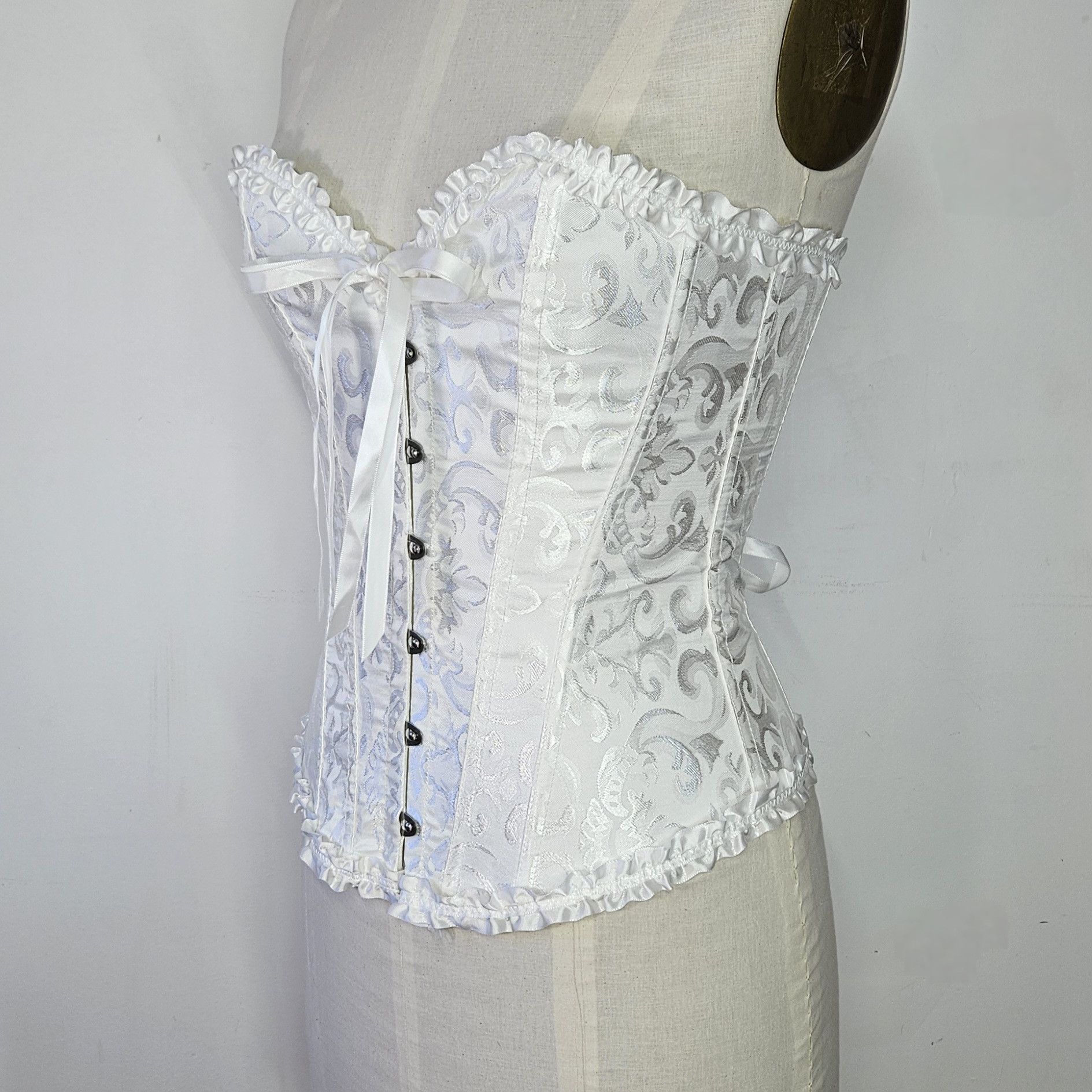 Other Corset Bustier XS/S White Jacquard Boned Bridal Shapewear Size XS / US 0-2 / IT 36-38 - 3 Thumbnail