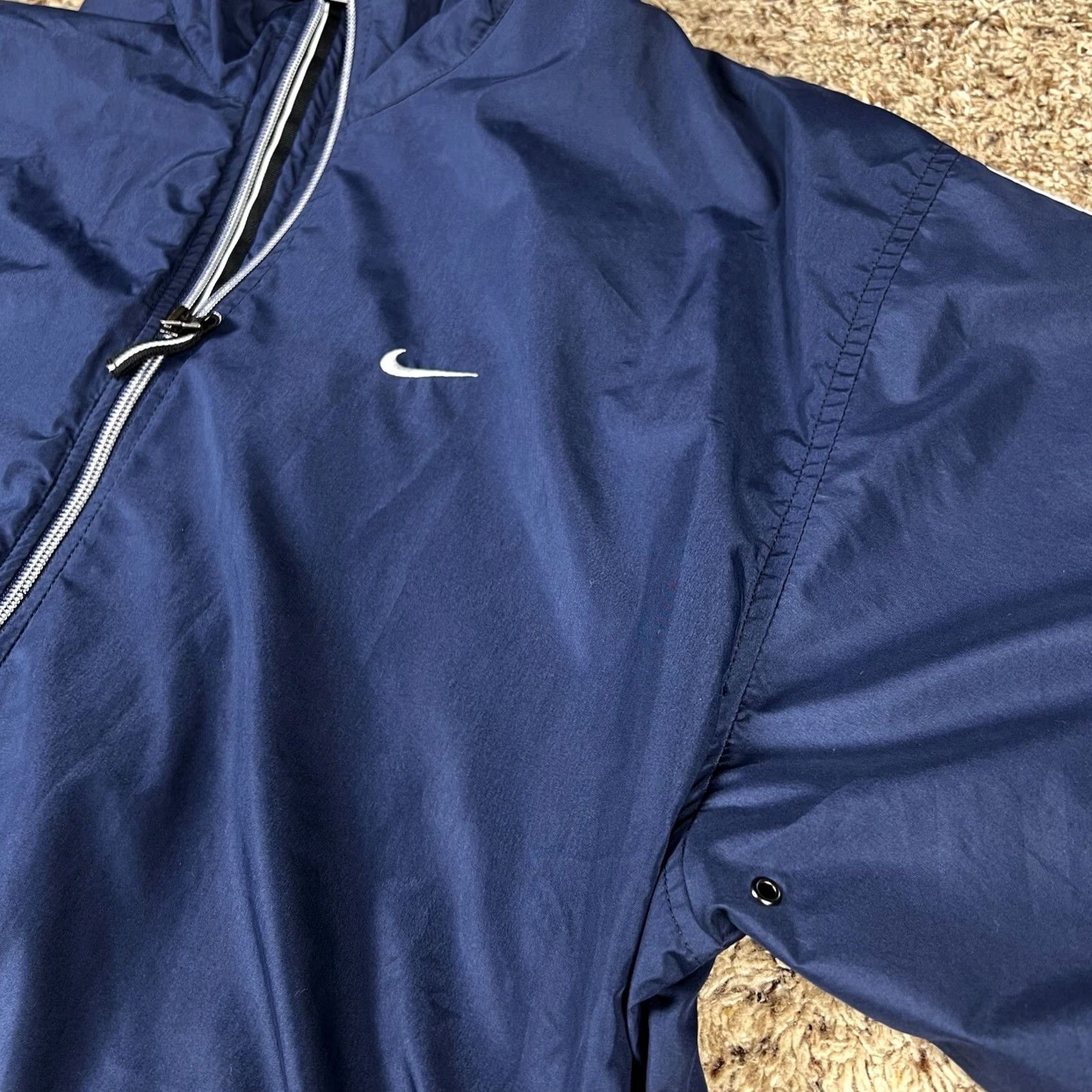 Nike VINTAGE Nike Zip Up Windbreaker Jacket Blue XL White Embroidered Swoosh Logo Mens Jacket Size US XL / EU 56 / 4 - 7 Thumbnail