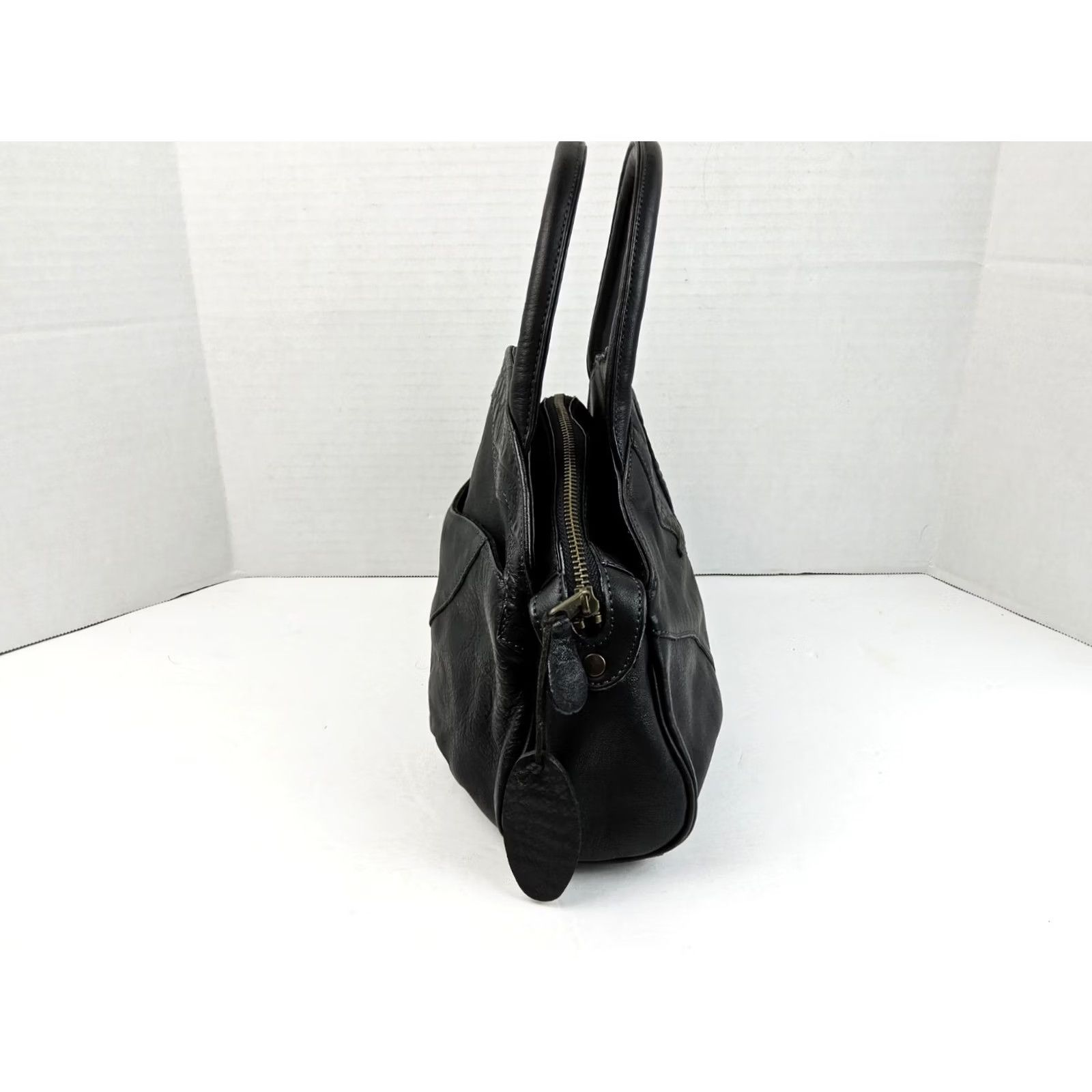 Vintage Ibiza Leather Satchel Handbag Purse Black Satchel/Top Handle Bag Womens Leather Black 11.5x8x4.5 Size ONE SIZE - 4 Thumbnail
