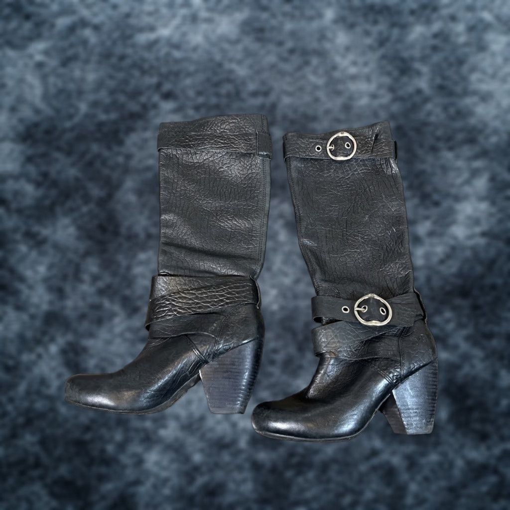 Lucky Brand Lucky Brand Candice Pebbled Leather Boots Women Block Heeled Buckle Buckle 15" Shaft Black Size 6.5M Tall Leather Boots Size US 7 / IT 37 - 1 Thumbnail