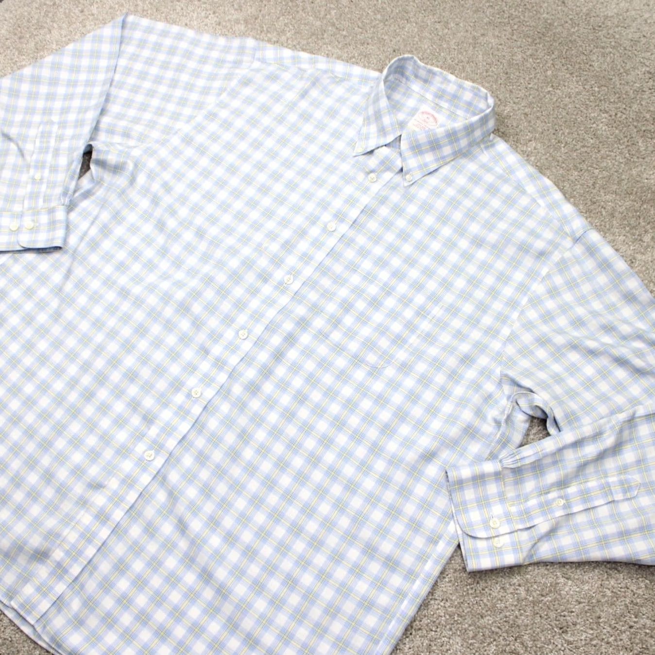 Brooks Brothers Brooks Brothers 346 Shirt Mens XL Button-Up Knit-Check Non-Iron Cotton Blue/Yellow Size US XL / EU 56 / 4 - 4 Thumbnail