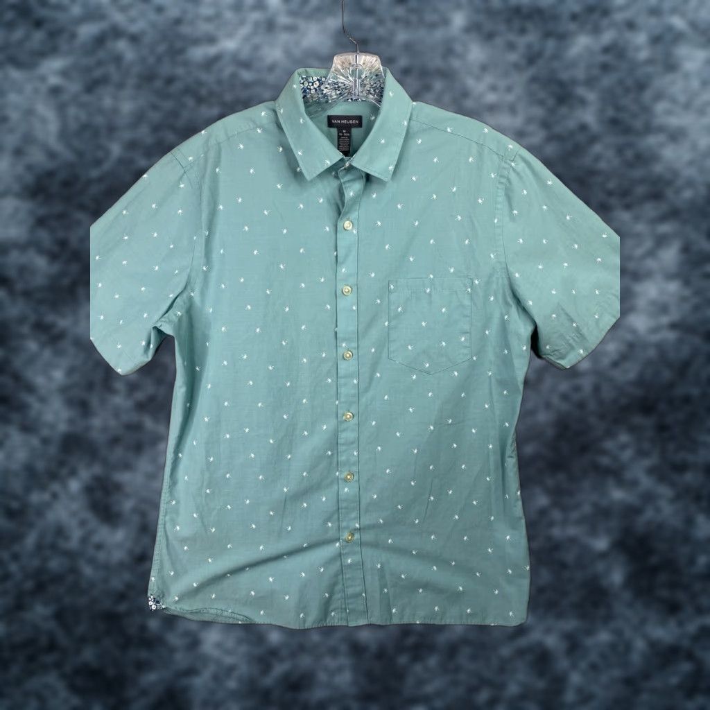 Van Heusen VINTAGE Van Heusen Hawaiian Shirt Mens M Aqua Palm Tree Print Short Sleeve Tropical Fun Size US M / EU 48-50 / 2 - 1 Thumbnail