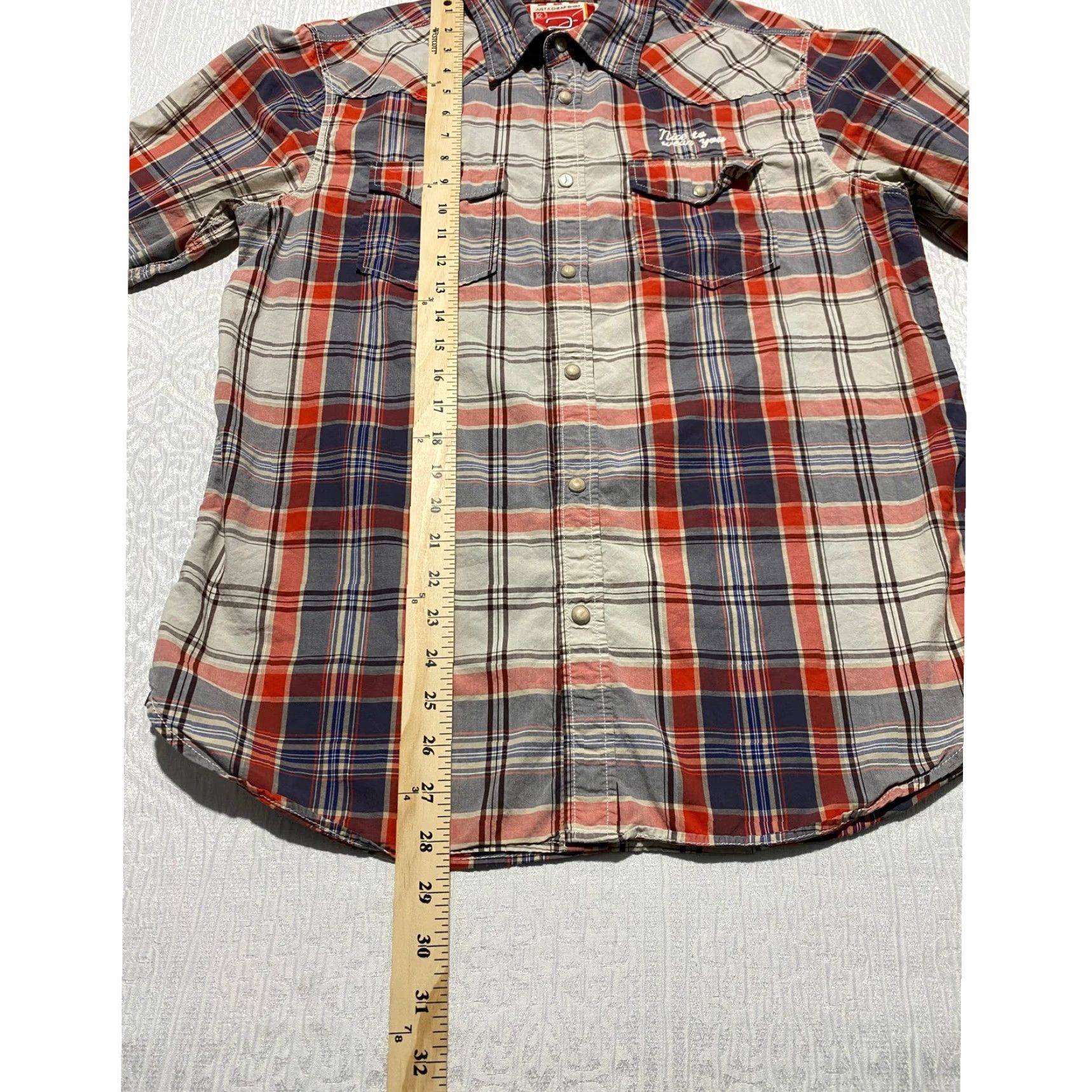 Vintage JACHS NY Mens Large Plaid Western Pearl Snap Button Down Shirt Red Blue Cotton Size US L / EU 52-54 / 3 - 3 Thumbnail