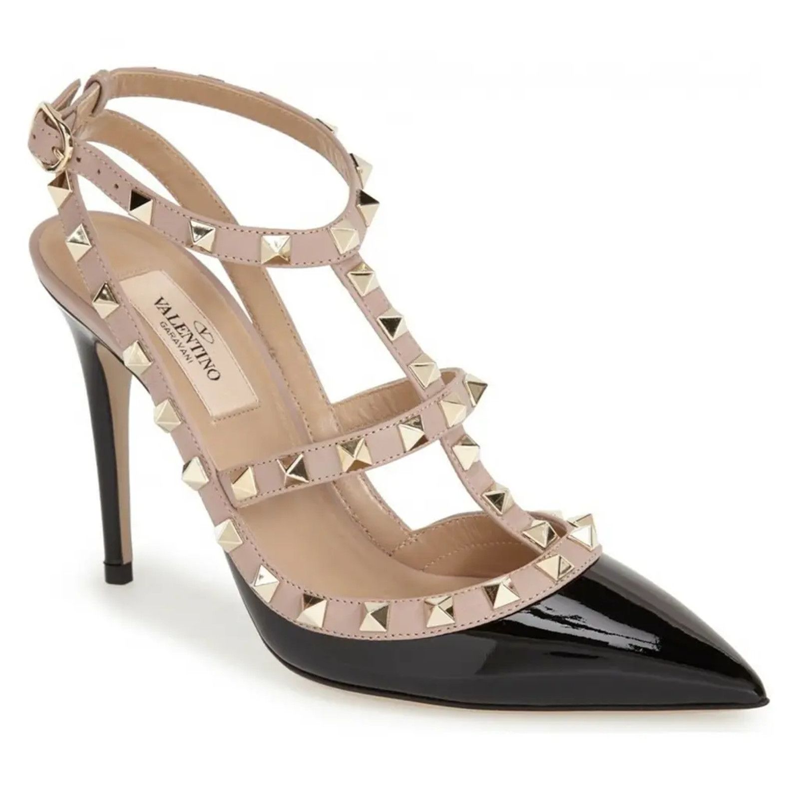 Valentino Rockstud Patent Poudre Ankle T Strap Classic Heel Pump 39.5 Size US 9.5 / IT 39.5 - 3 Thumbnail