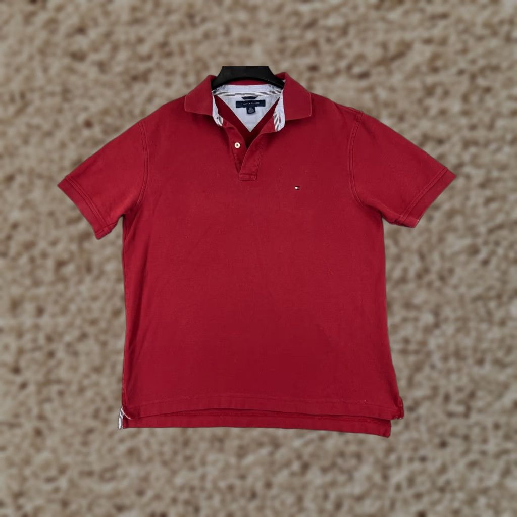 Tommy Hilfiger VINTAGE Tommy Hilfiger Polo Shirt Men Red 100% Cotton Knit Golf Polo Short Sleeve Adult Large Size US L / EU 52-54 / 3 - 1 Thumbnail