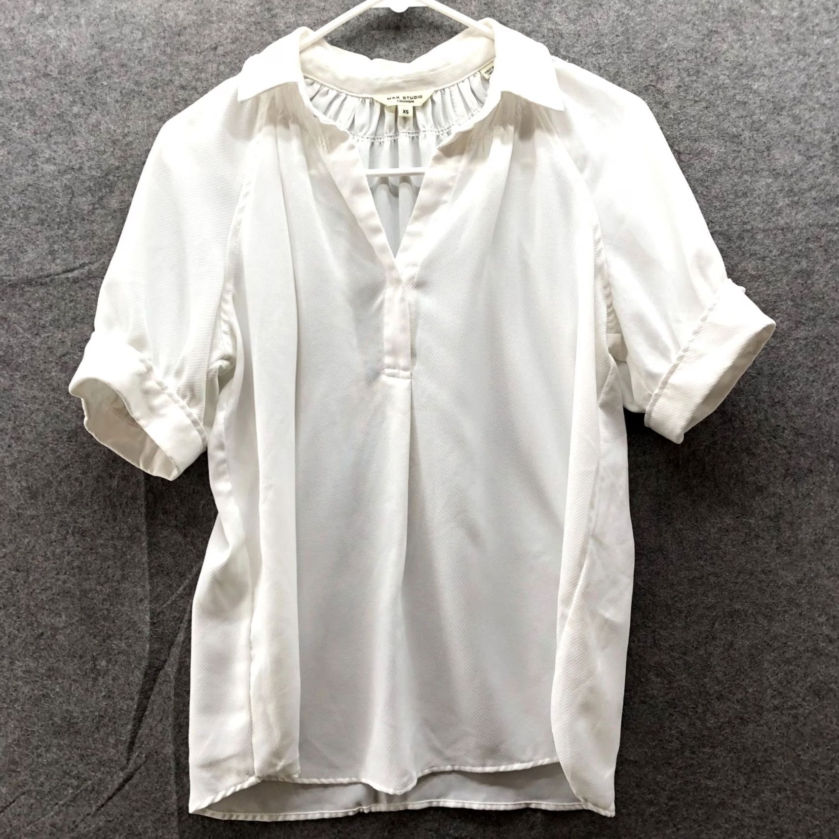 Vintage Max Studio Skipper Collar Blouse Womens XS Ivory White Short Sleeve Chiffon Blouse Size XS / US 0-2 / IT 36-38 - 2 Thumbnail