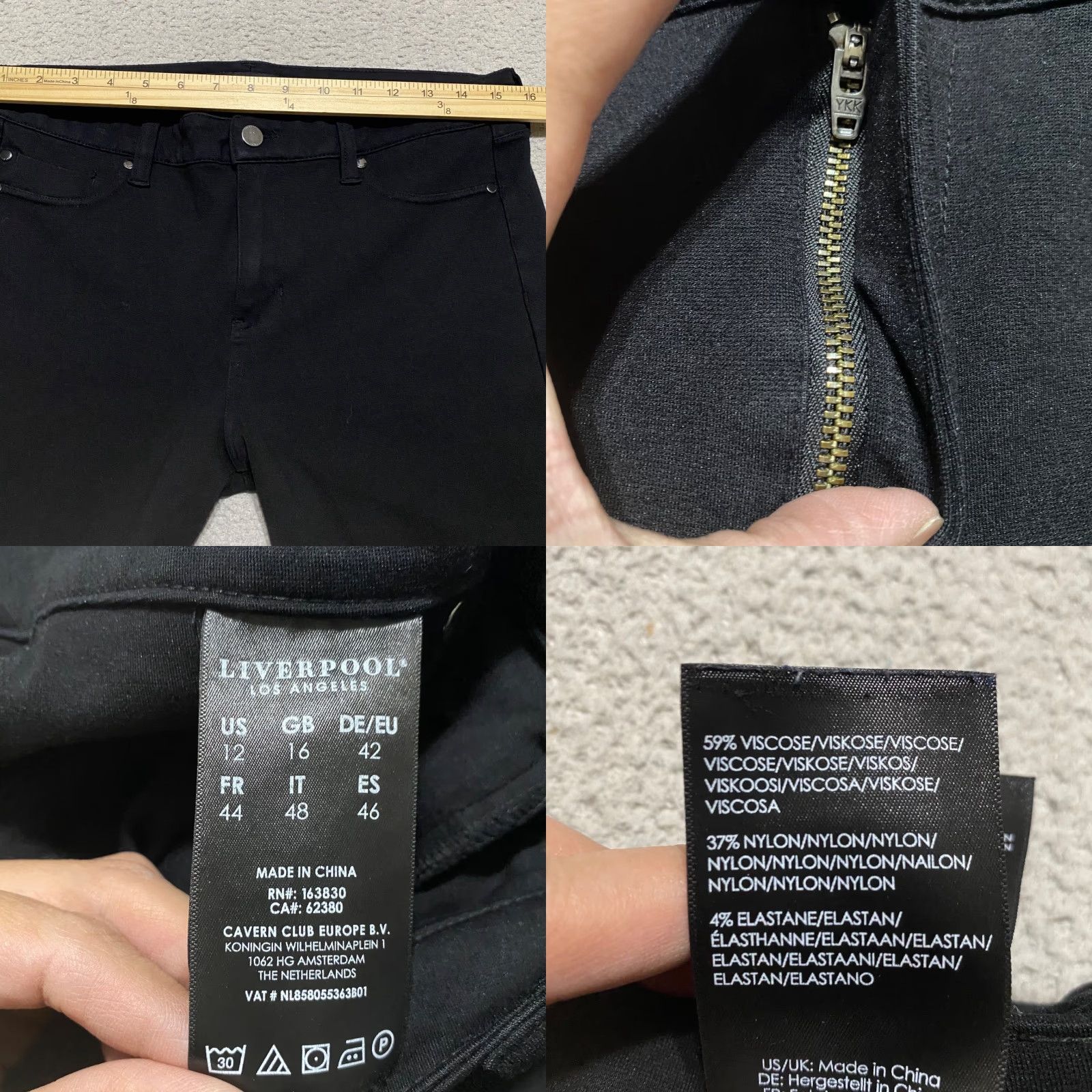 Vintage Liverpool Jeans Pants Womens 12 Black Stretch Skinny Ankle Mid Rise 26 Inseam Nylon Viscose Spandex Solid Size 34" / US 12 / IT 48 - 8 Thumbnail
