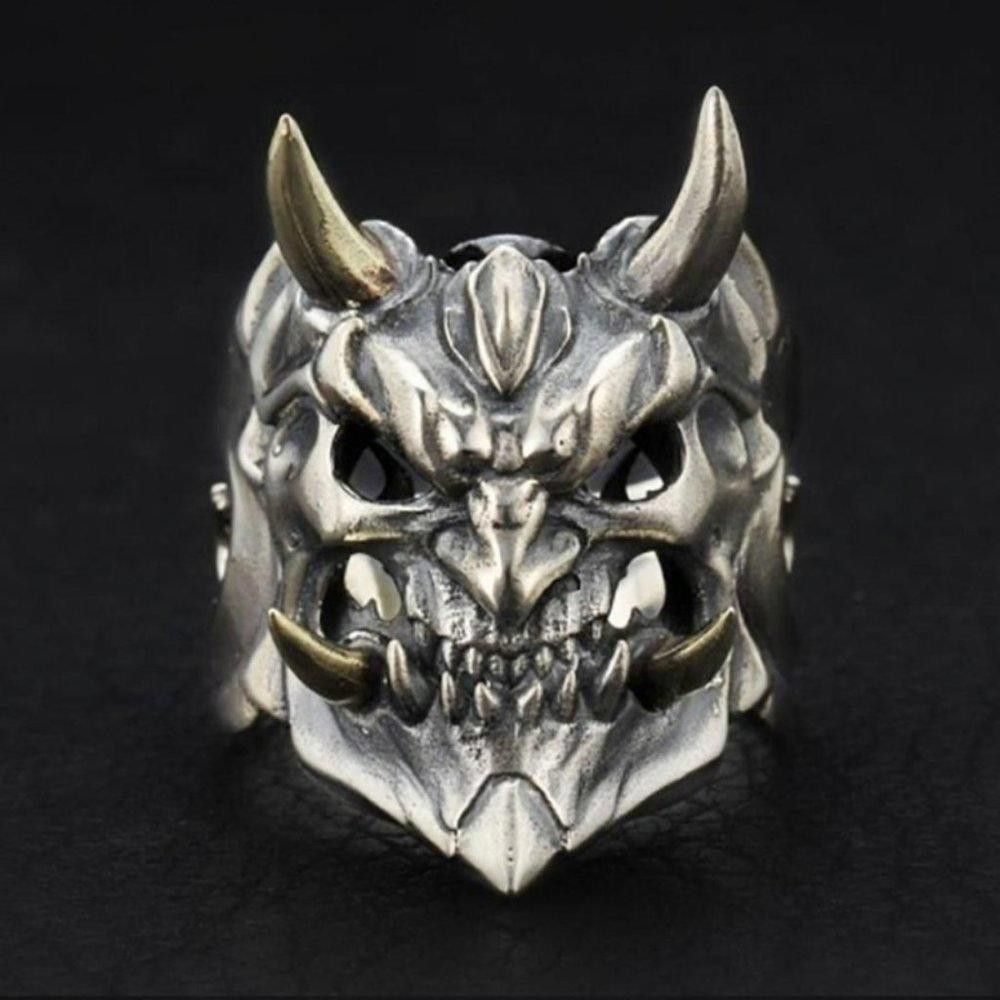 Designer Men's Yokai Skull Silver Open Gothic Mask Ring Size ONE SIZE - 2 Thumbnail